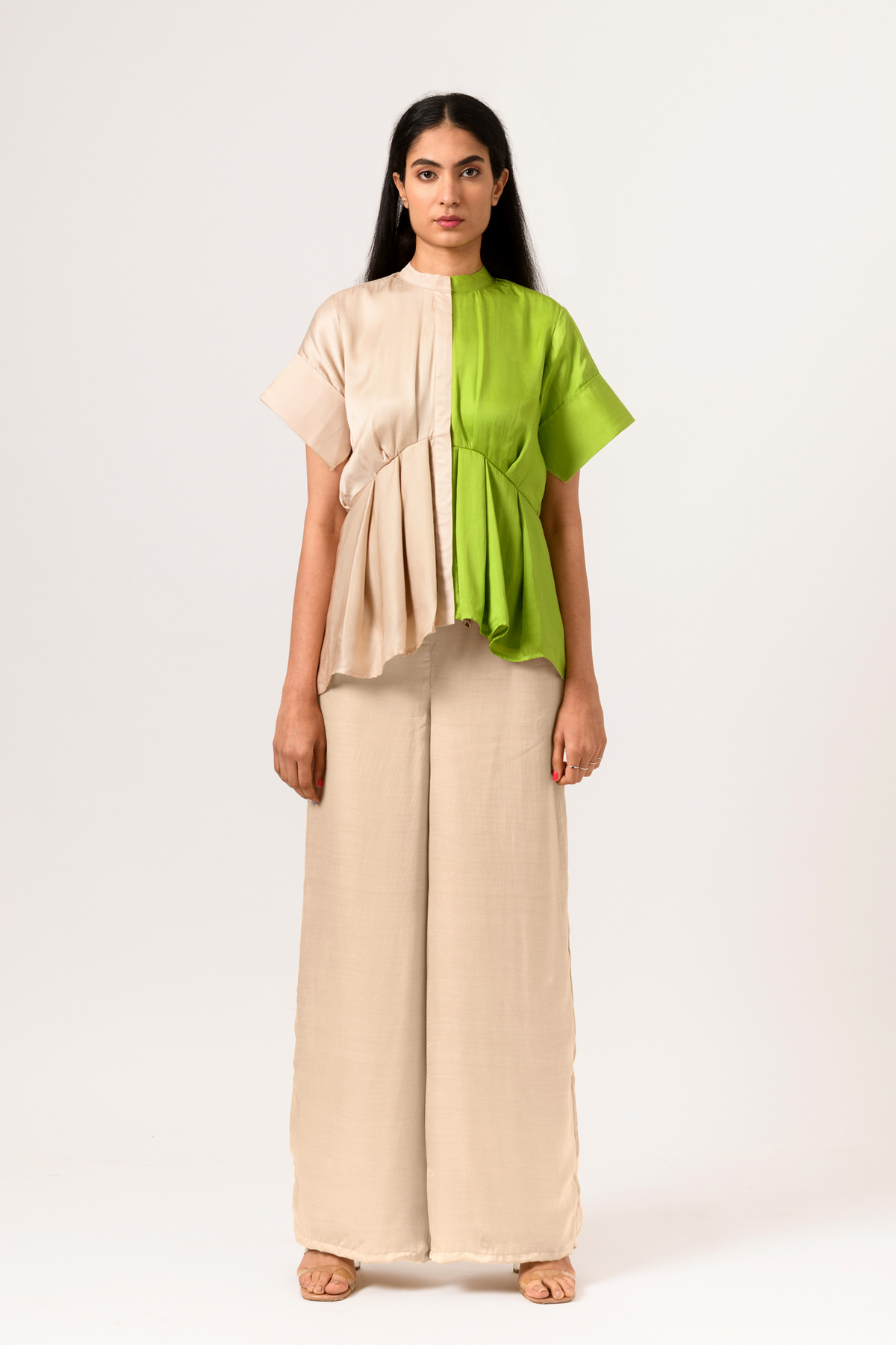 Ecru green half half top