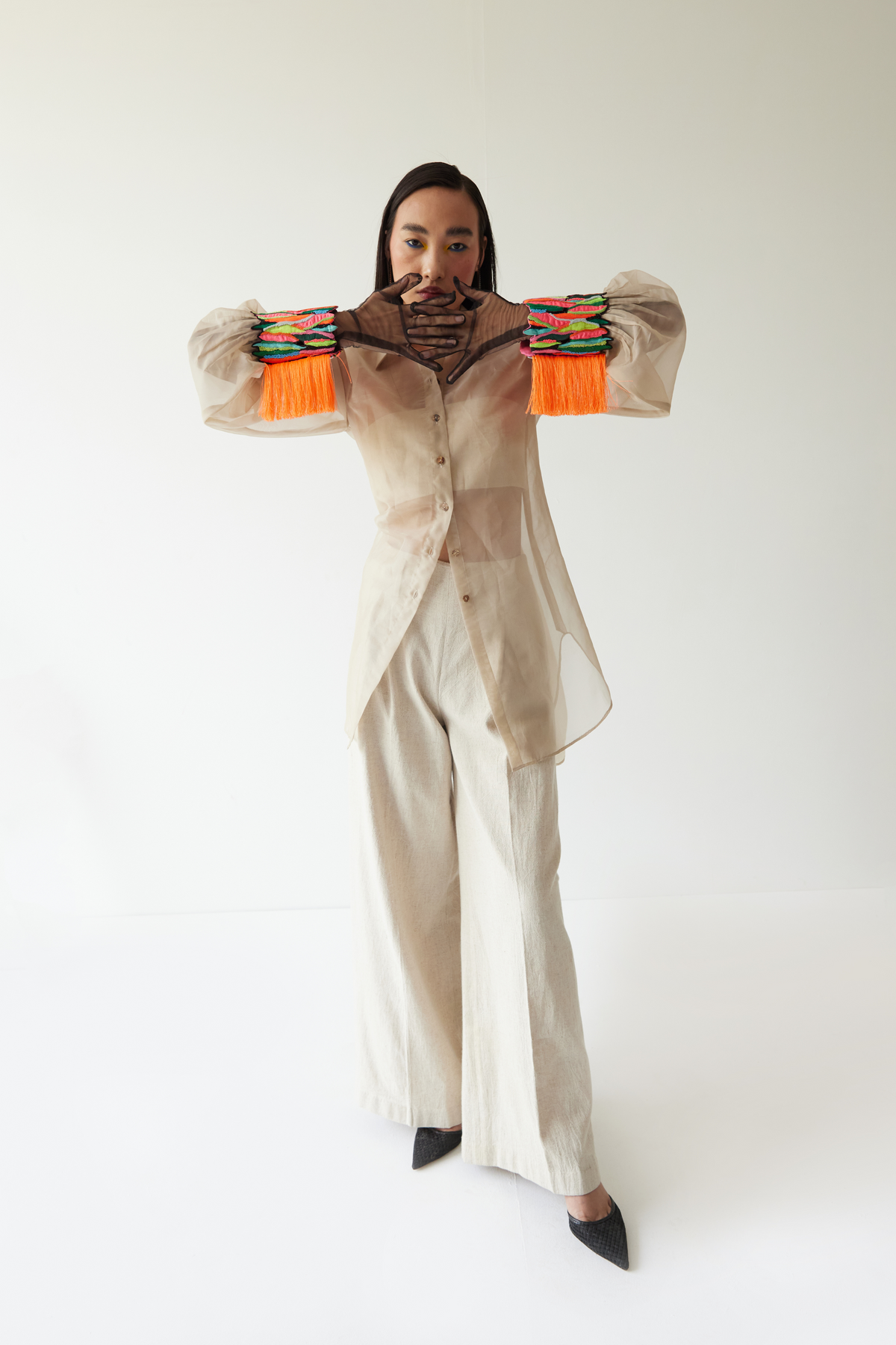Organza Shirt With Paint Stain Cuffs