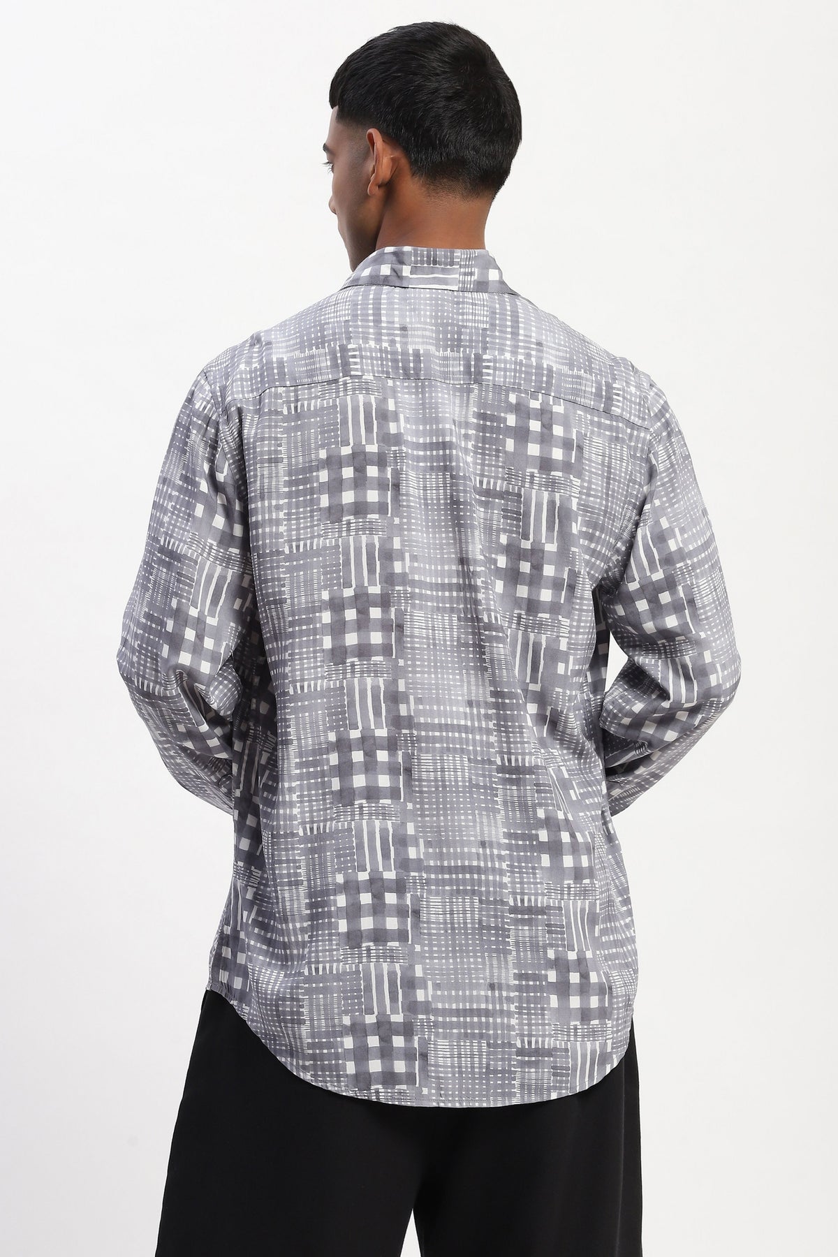 Grey Handpainted Checks Shirt