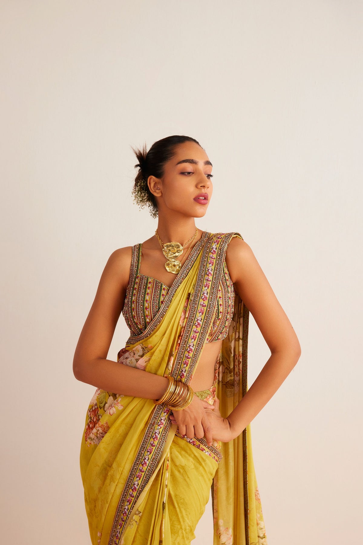 Yellow Anaisa Pre-draped Saree