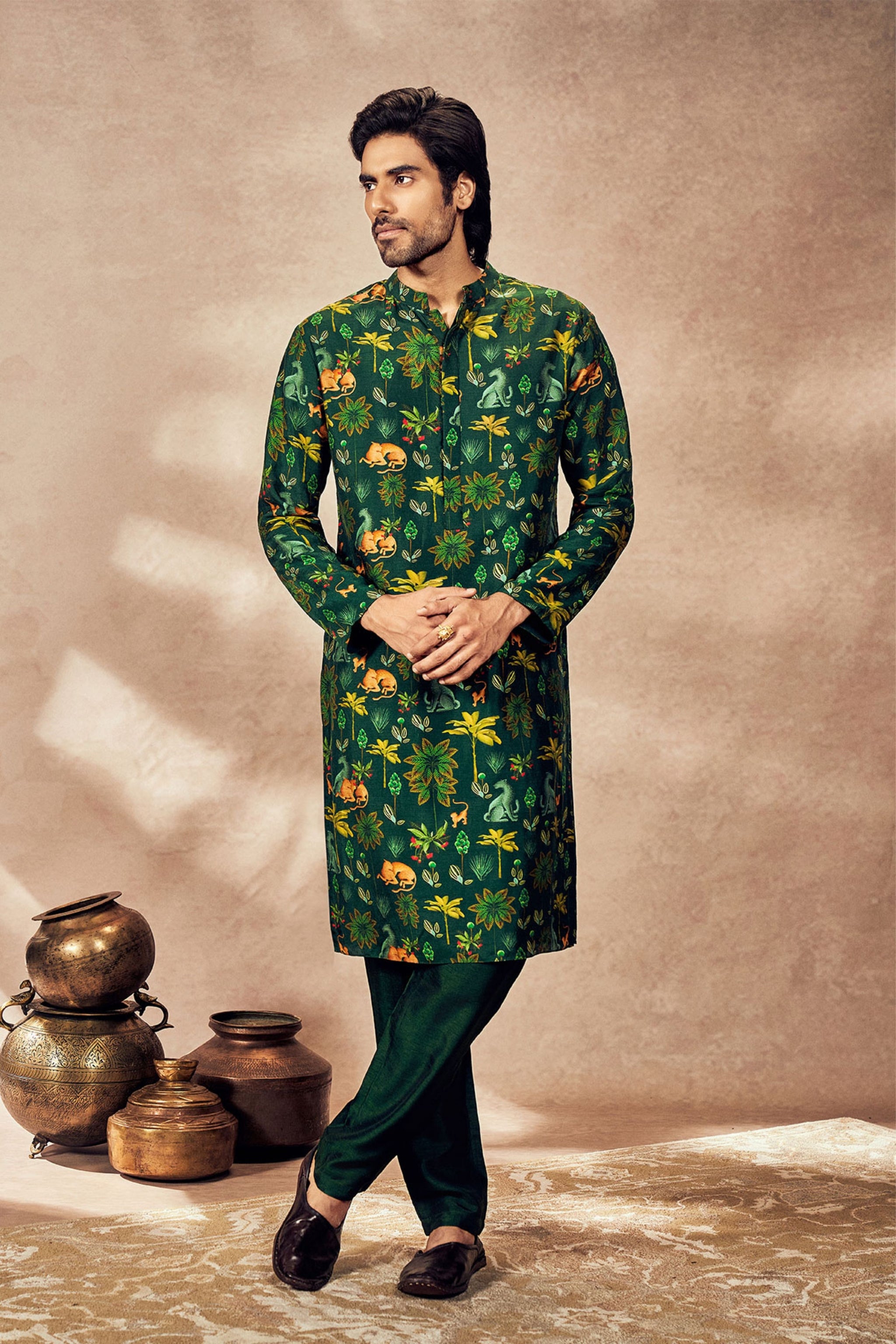 Masaba Menswear Green Tropical Rhapsody Kurta Elahe