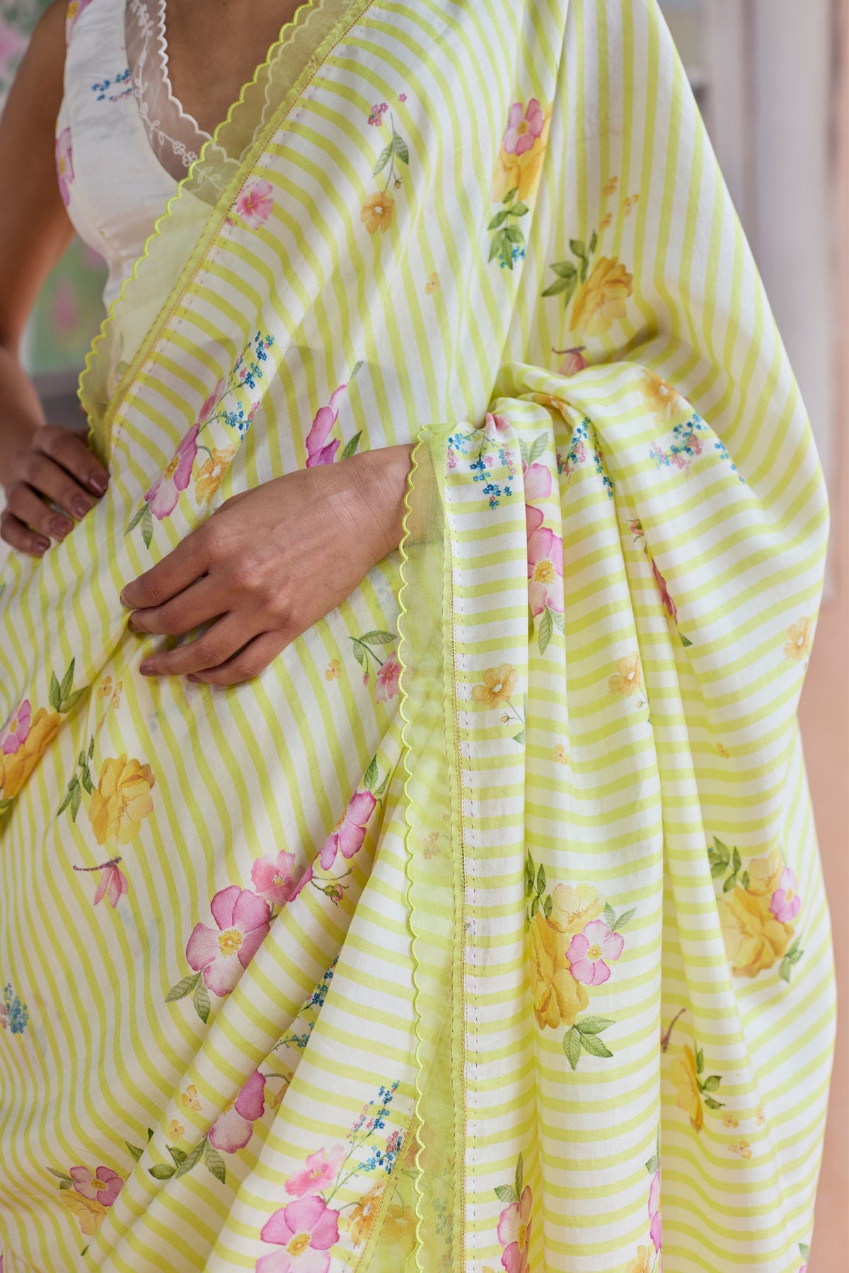 Serene Flora Mulberry Silk Sari