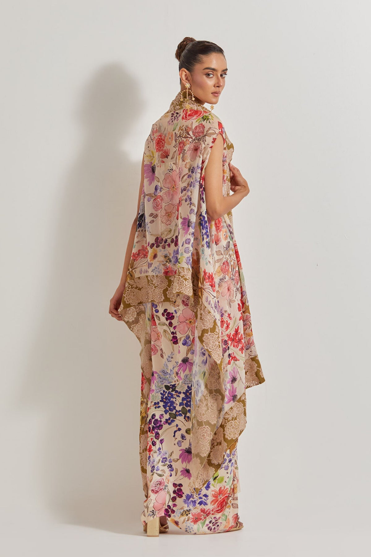 Cowl Skirt Set With Cape