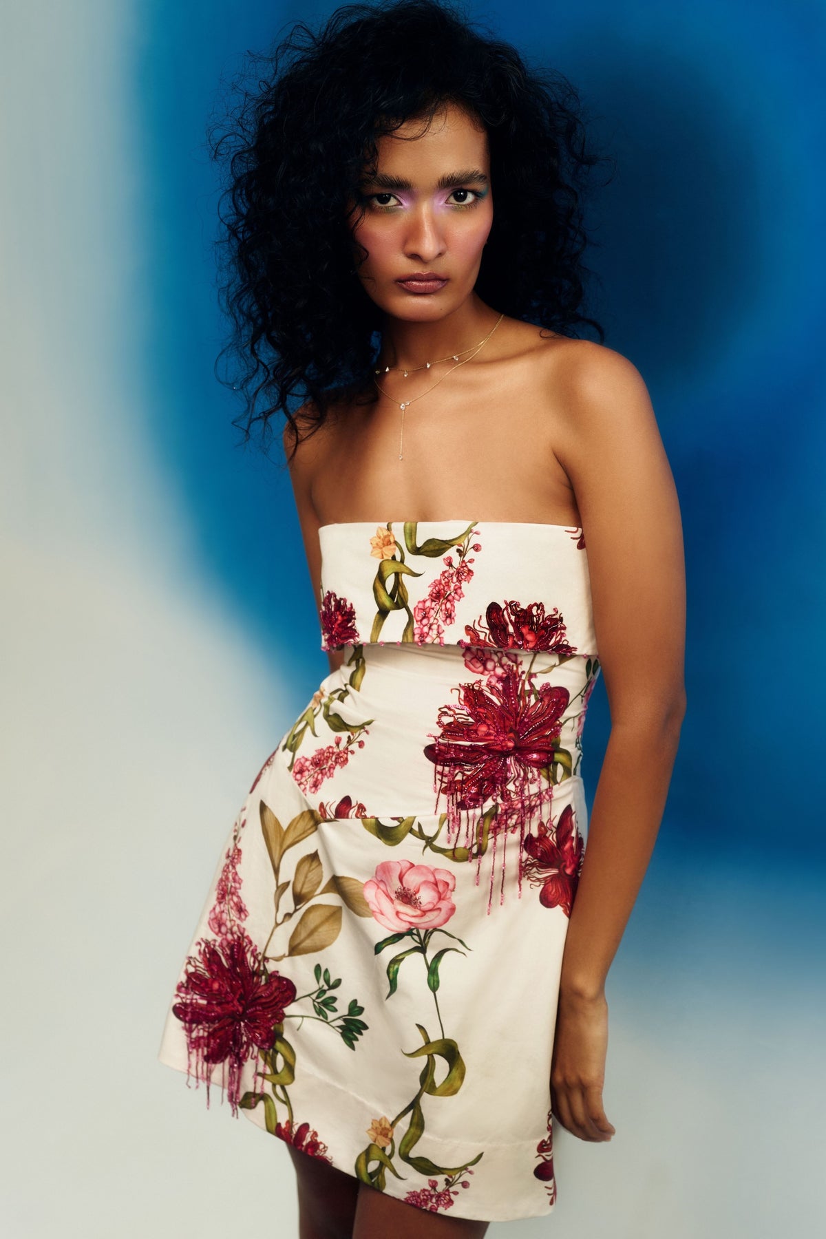 Printed Strapless Mini Dress