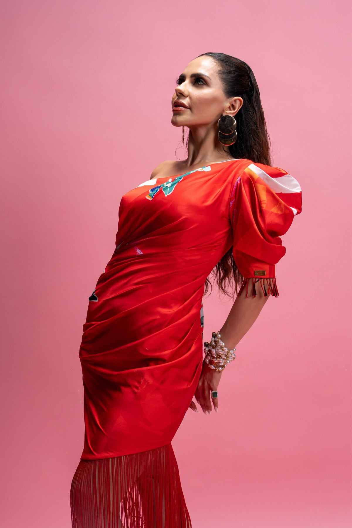 One-Shoulder Draped Midi Dress