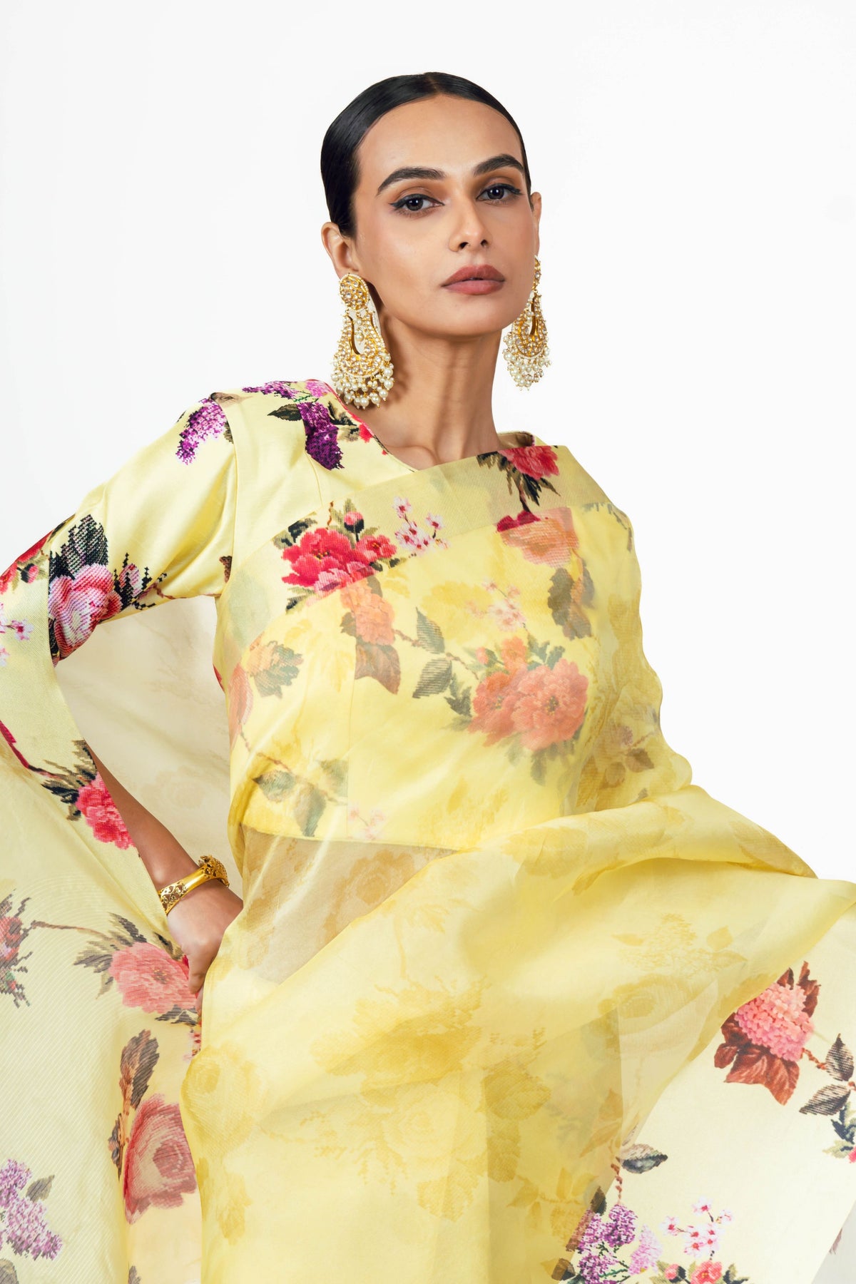 Nila Yellow Organza Saree