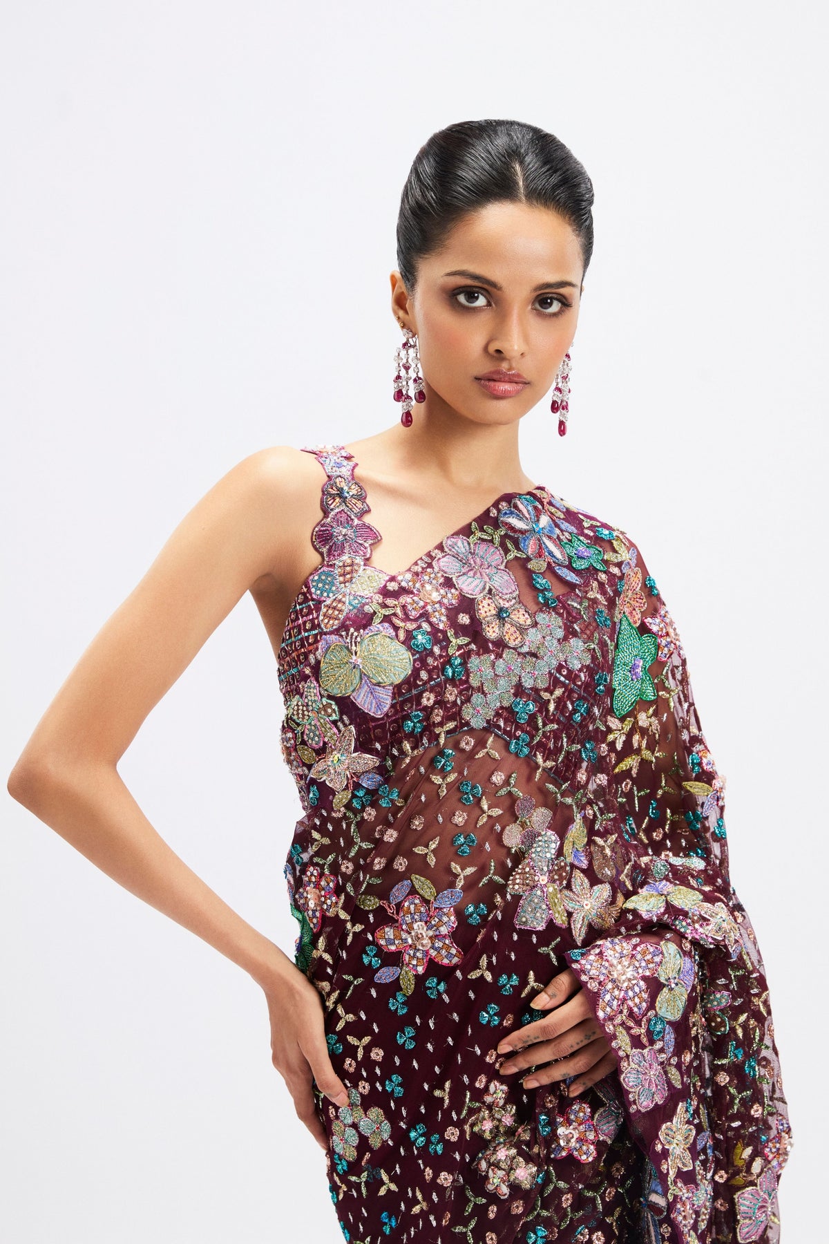 Noira Plum Tulle Saree