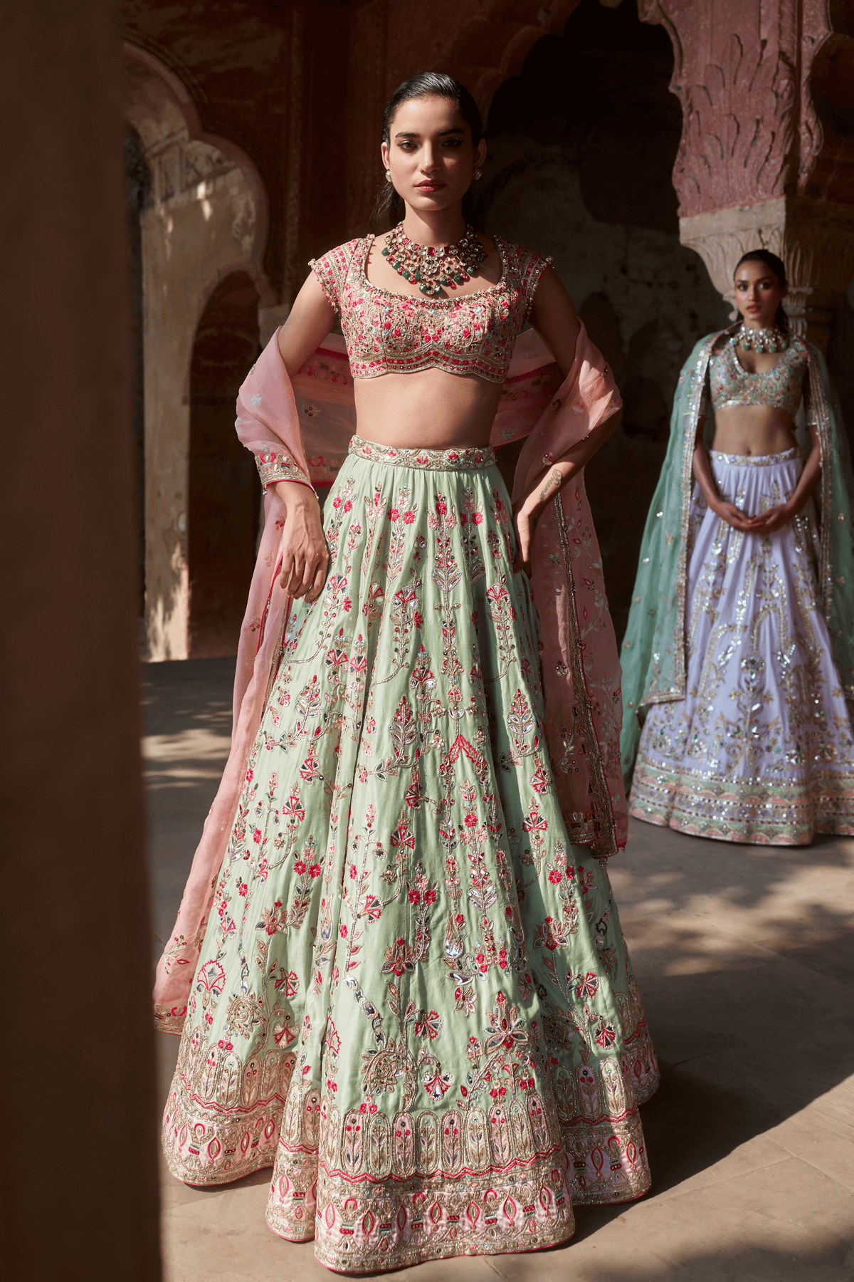 Mint Green Chanderi Lehenga Set