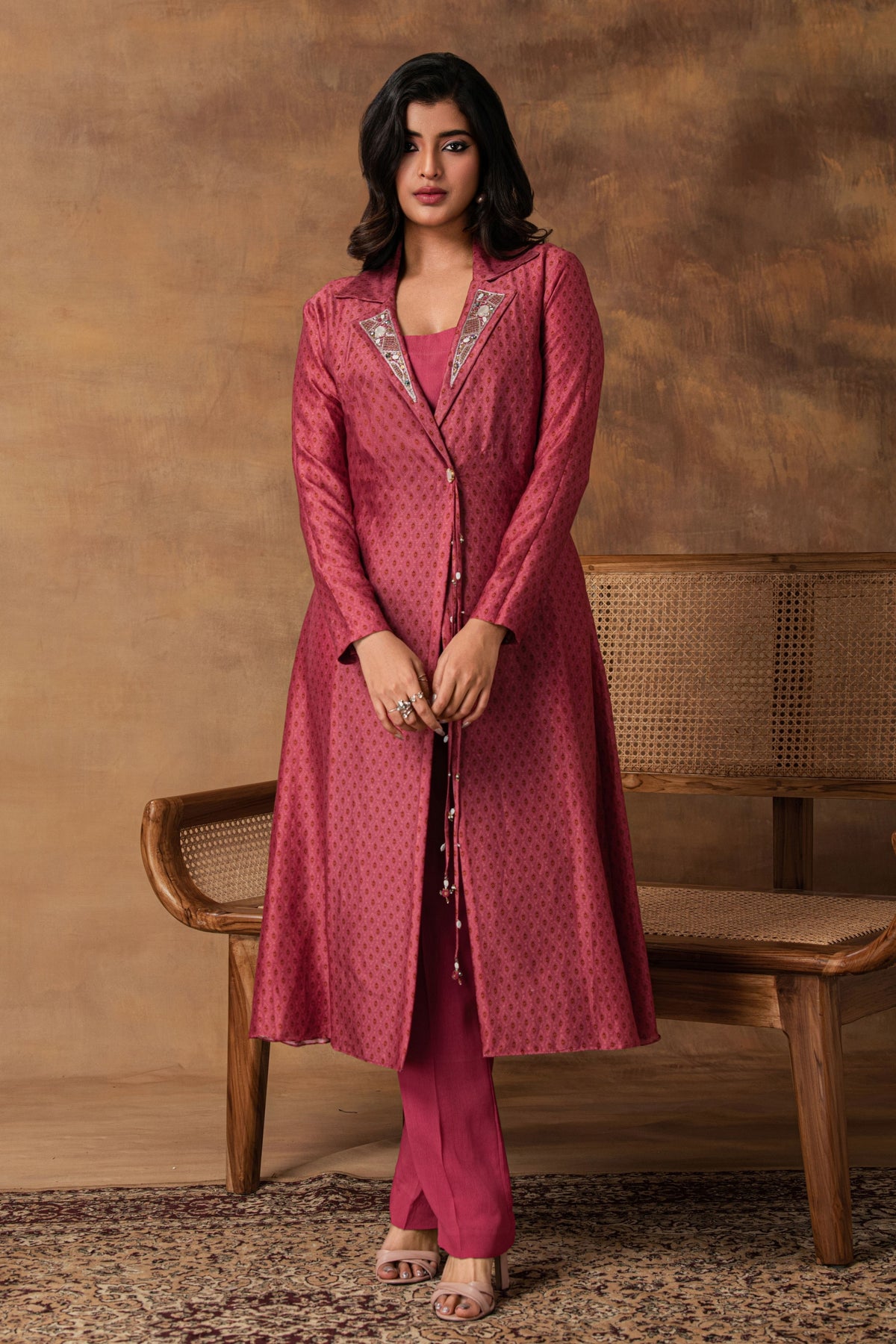 Pink Printed Jacket  Set
