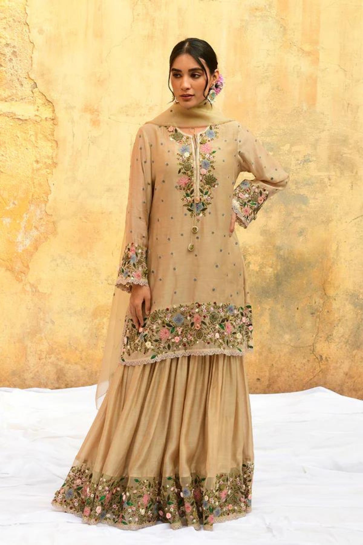 Ivory Orchid Sharara Set
