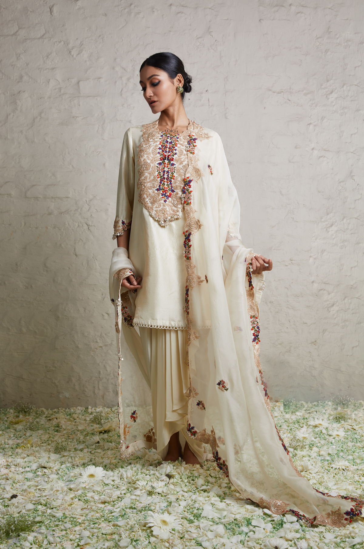 Silk Kurta With Organza Dhoti and Organza Dupatta