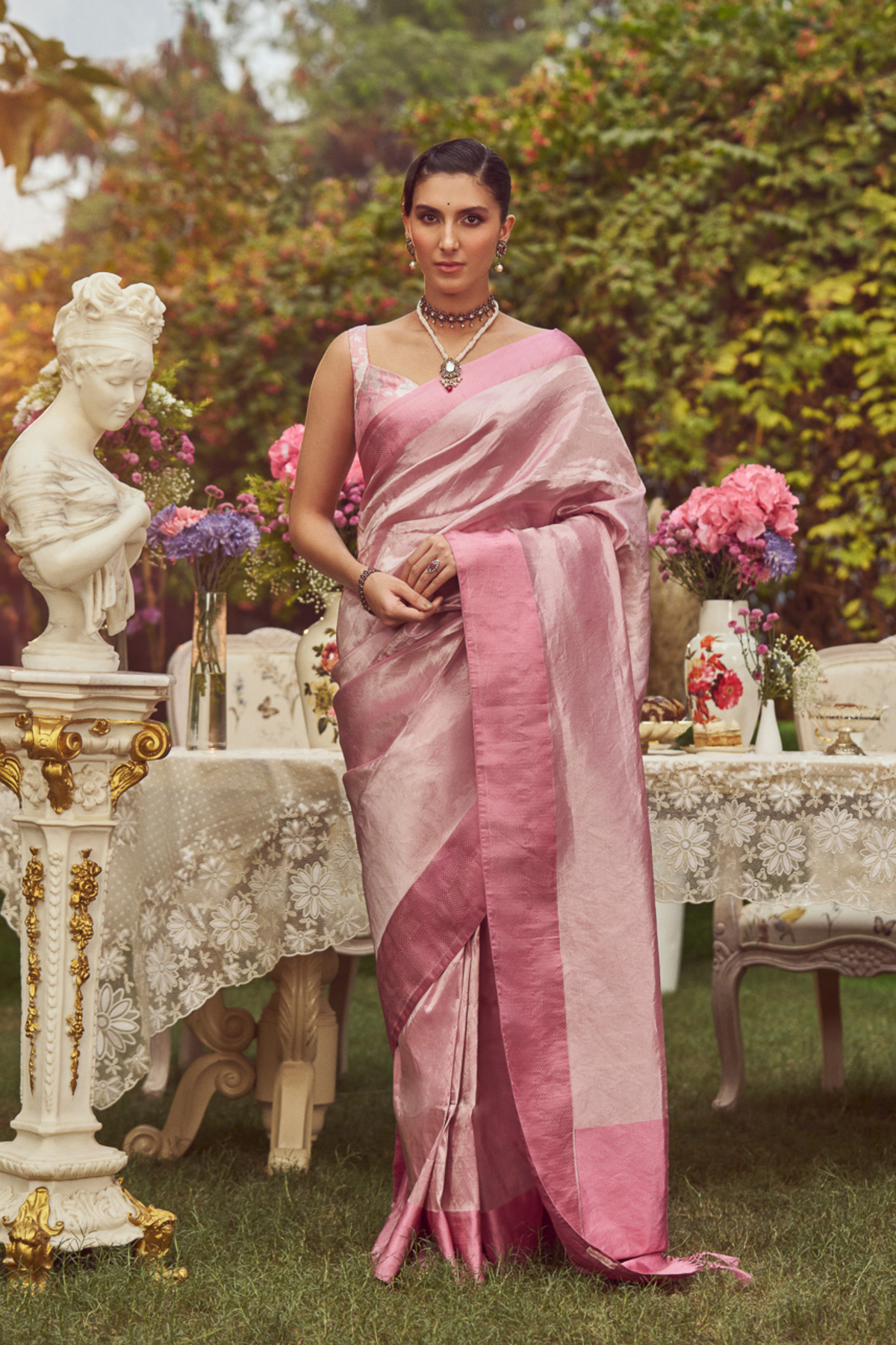 Powder Pink Tissue Handloom Sari