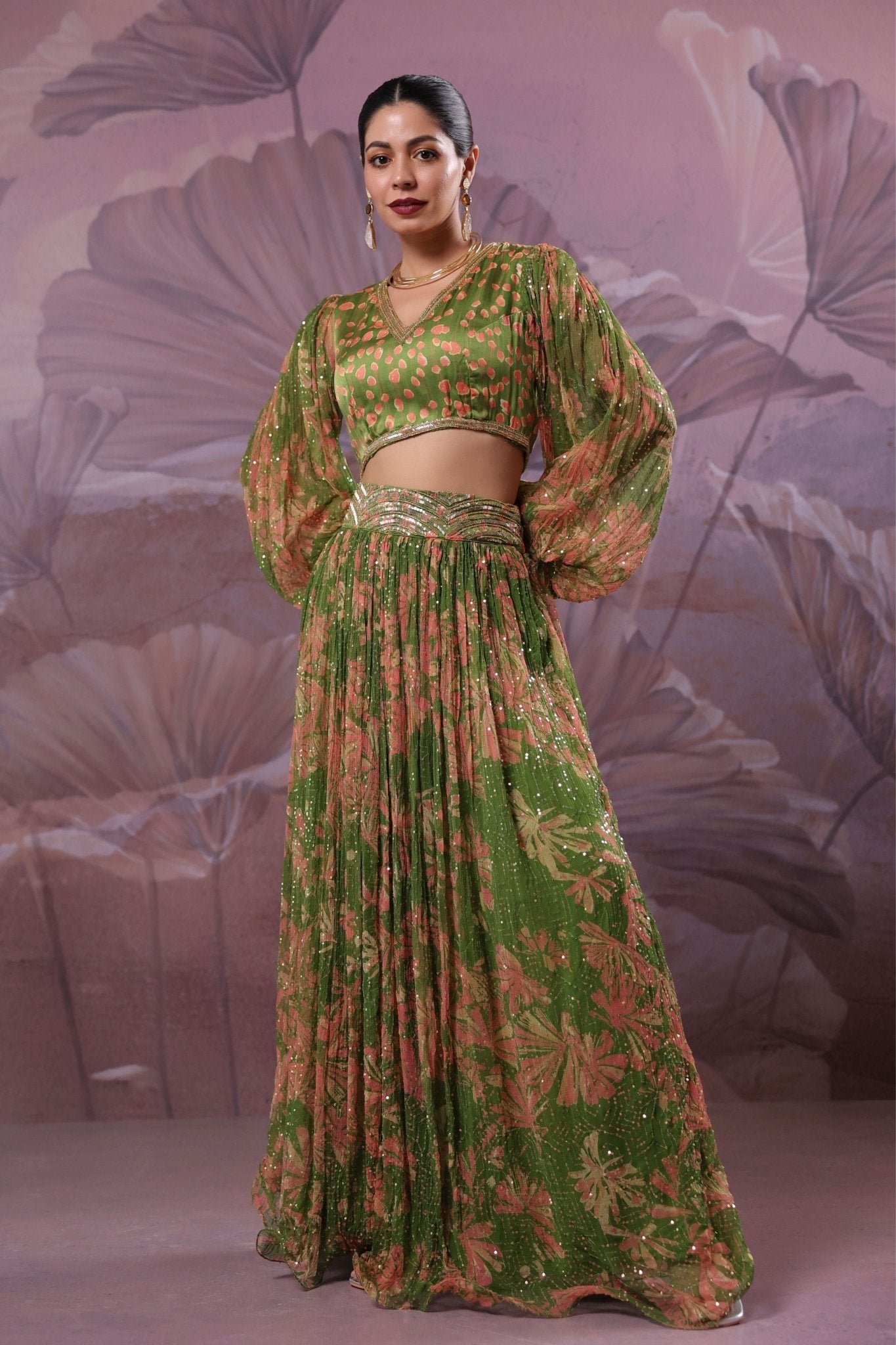 Avocado Phool Bazar Skirt Set - Pallavi Jaipur - Elahe