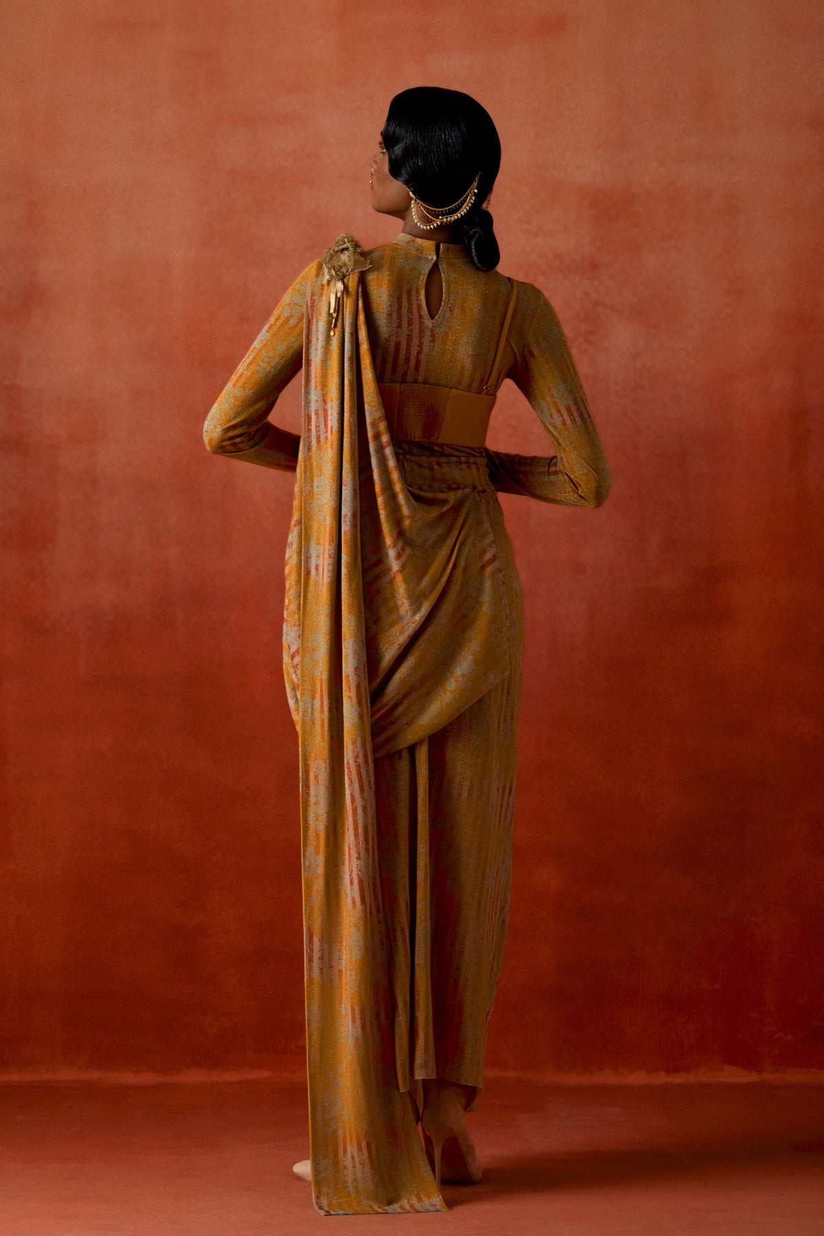 Gold Draped Sari Set