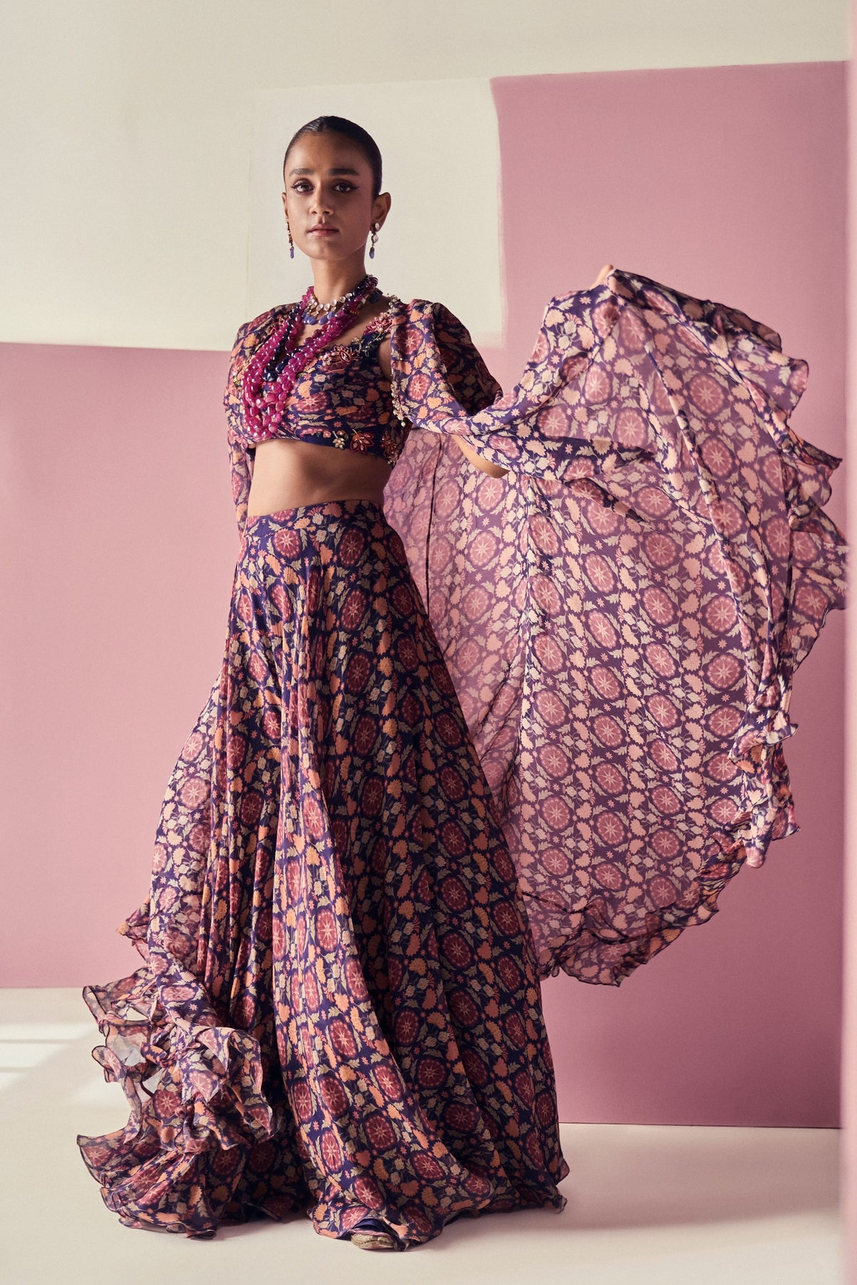 Ewaz Navy Sharara Set