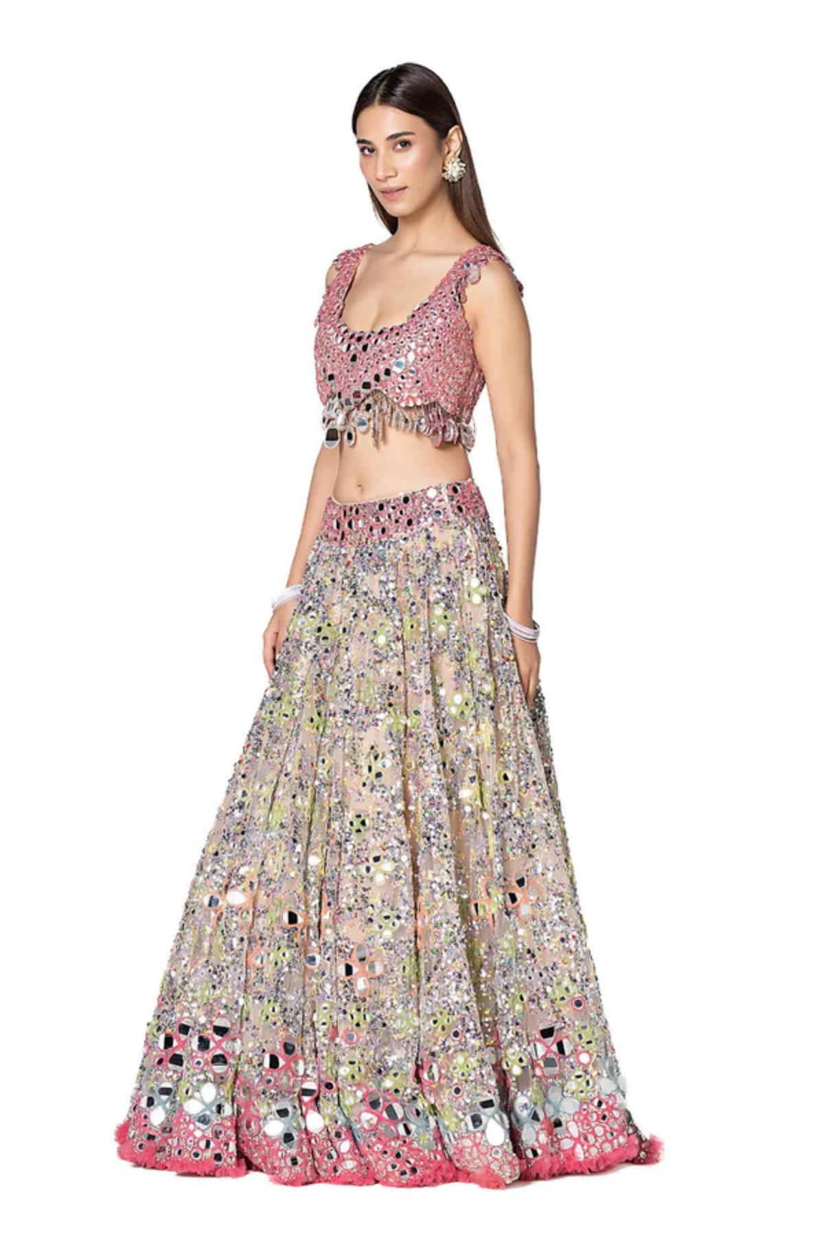 Multicoloured Mirror Embellished Lehenga Set
