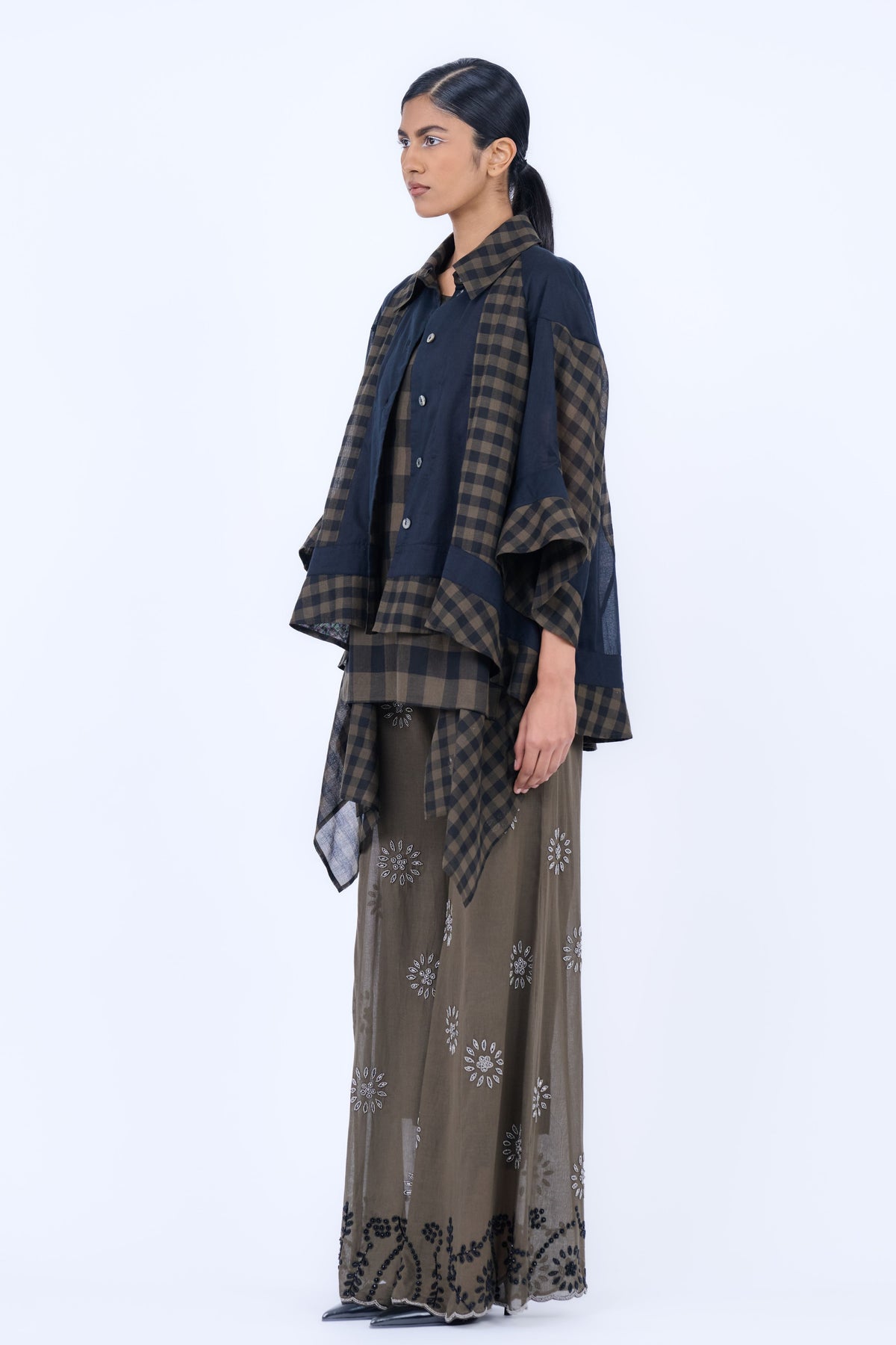 Beadwork Palazzos in Khaki &amp; Black