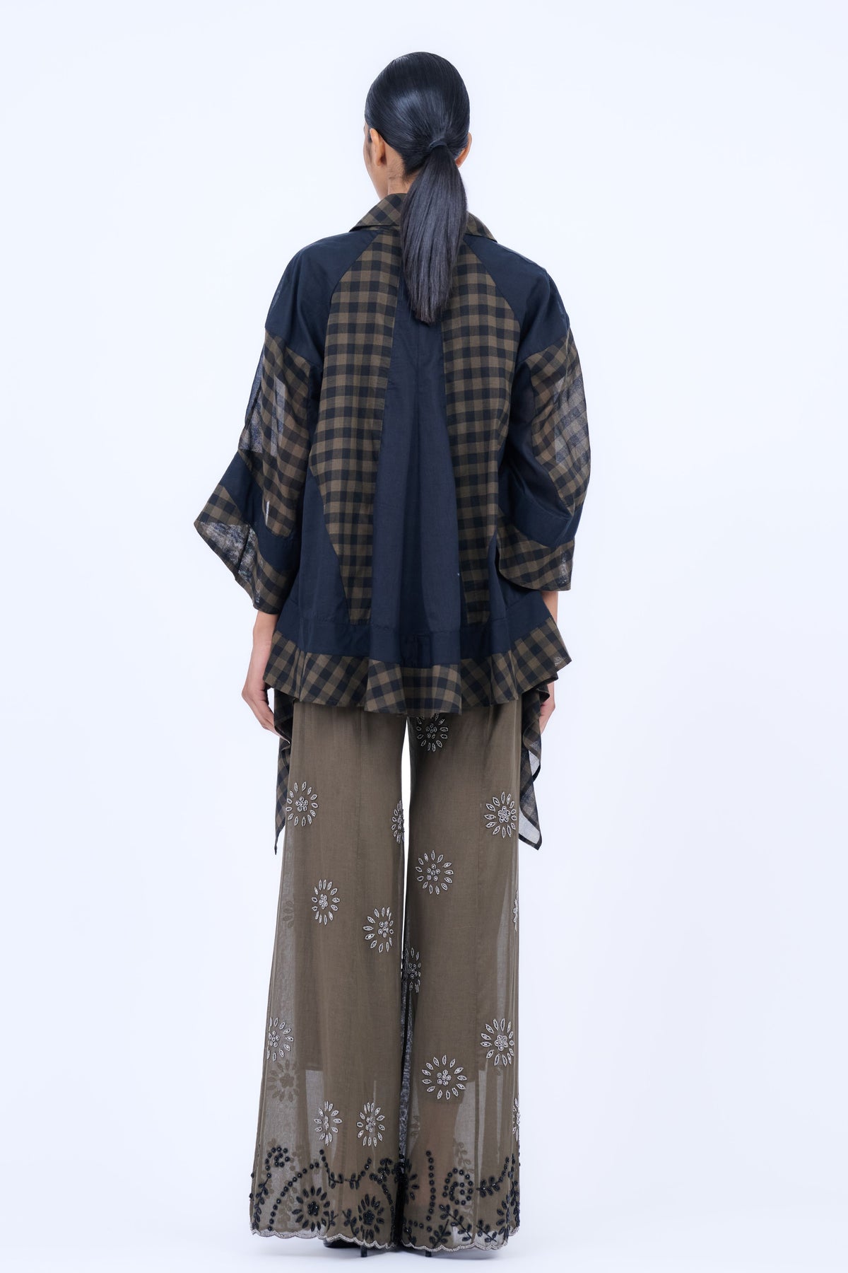 Beadwork Palazzos in Khaki &amp; Black
