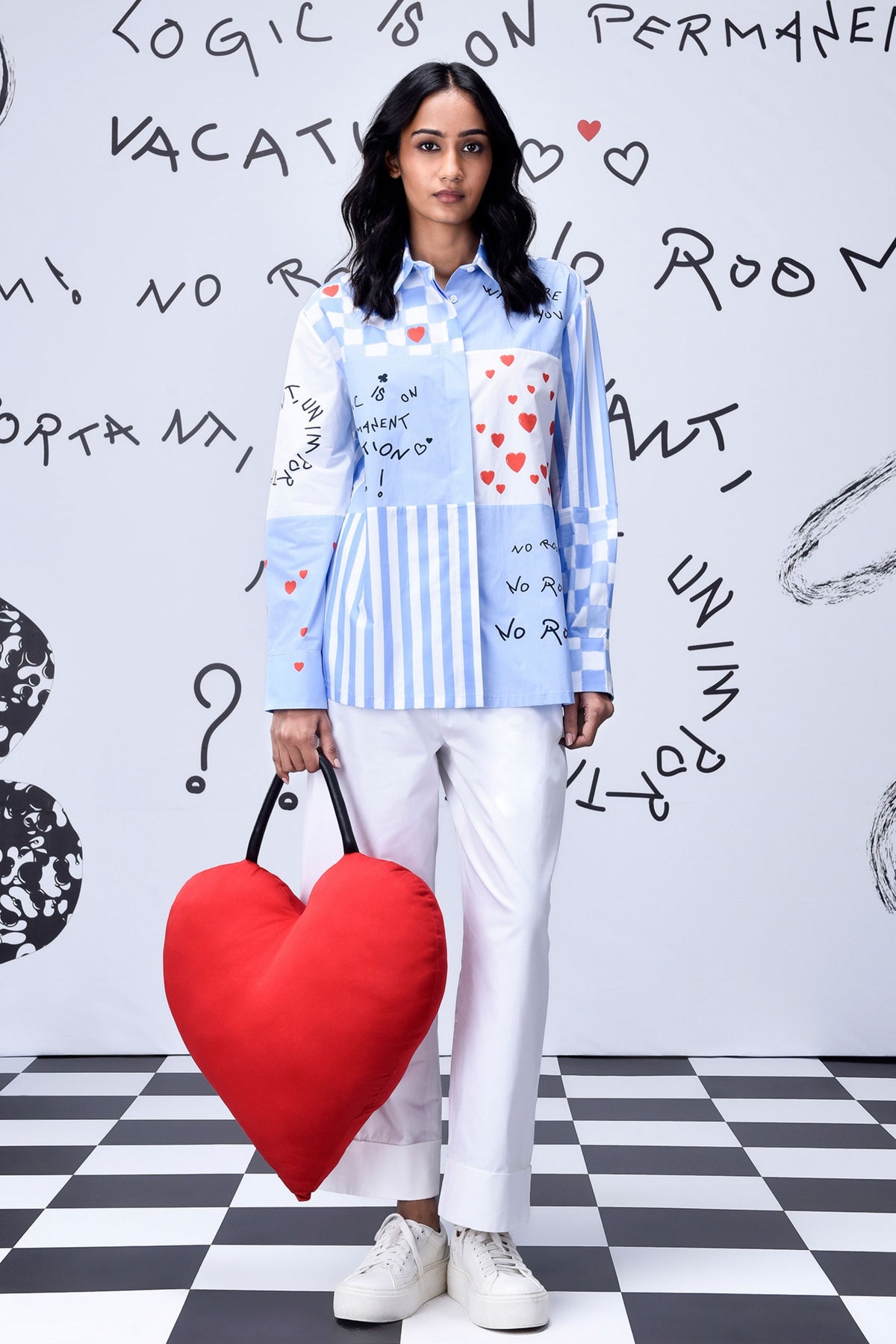 Women&#39;s Chess Board Shirt Light Blue