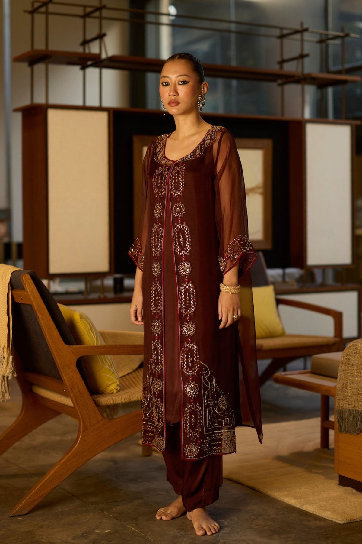 Brown Rawani Kurta Set