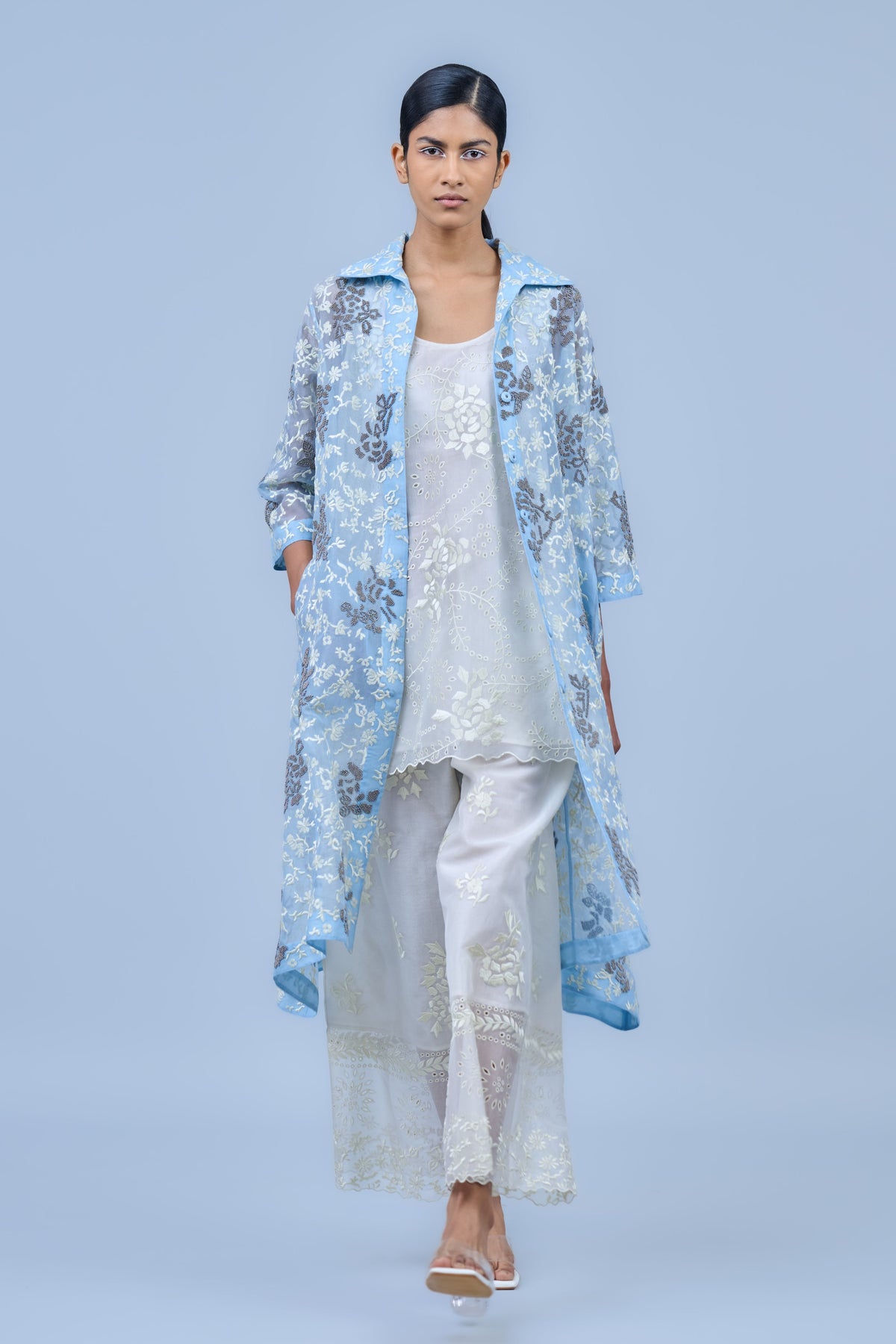Ice Blue &amp; Silver Organza Jacket