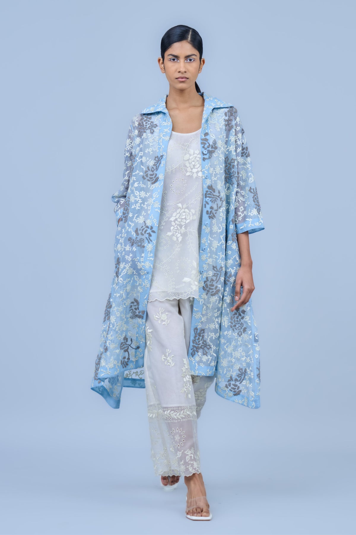 Ice Blue &amp; Silver Organza Jacket
