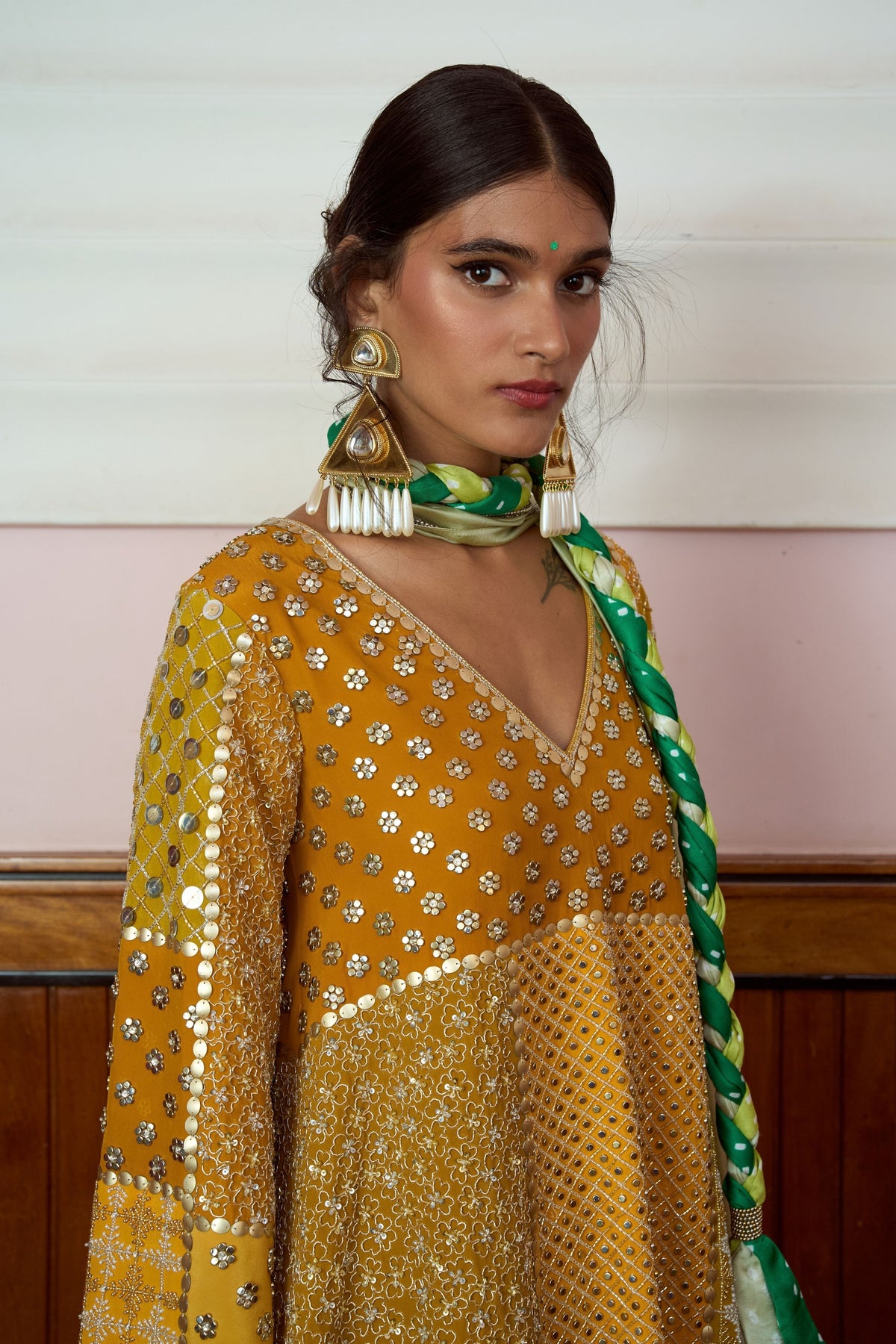 Zeenat Mustard Green Kurta Set