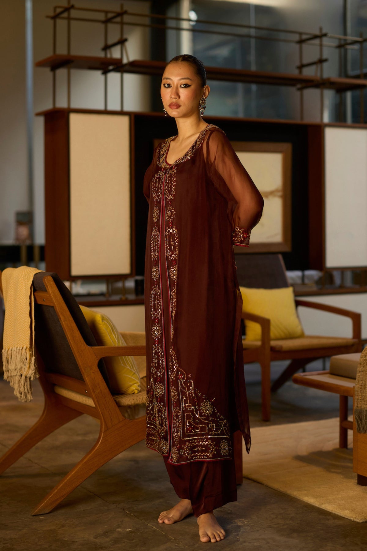 Brown Rawani Kurta Set