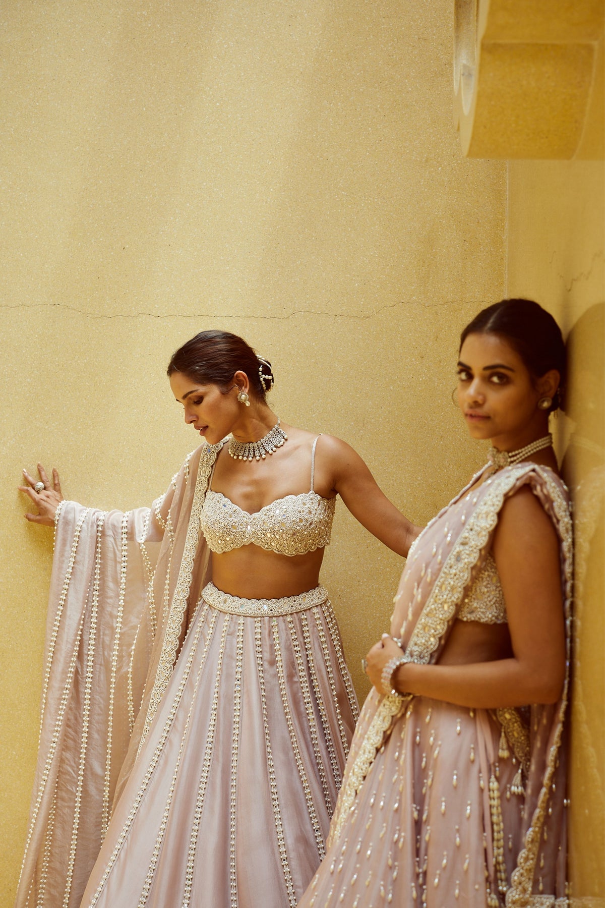 Ash Pink Embroidered Lehenga Set