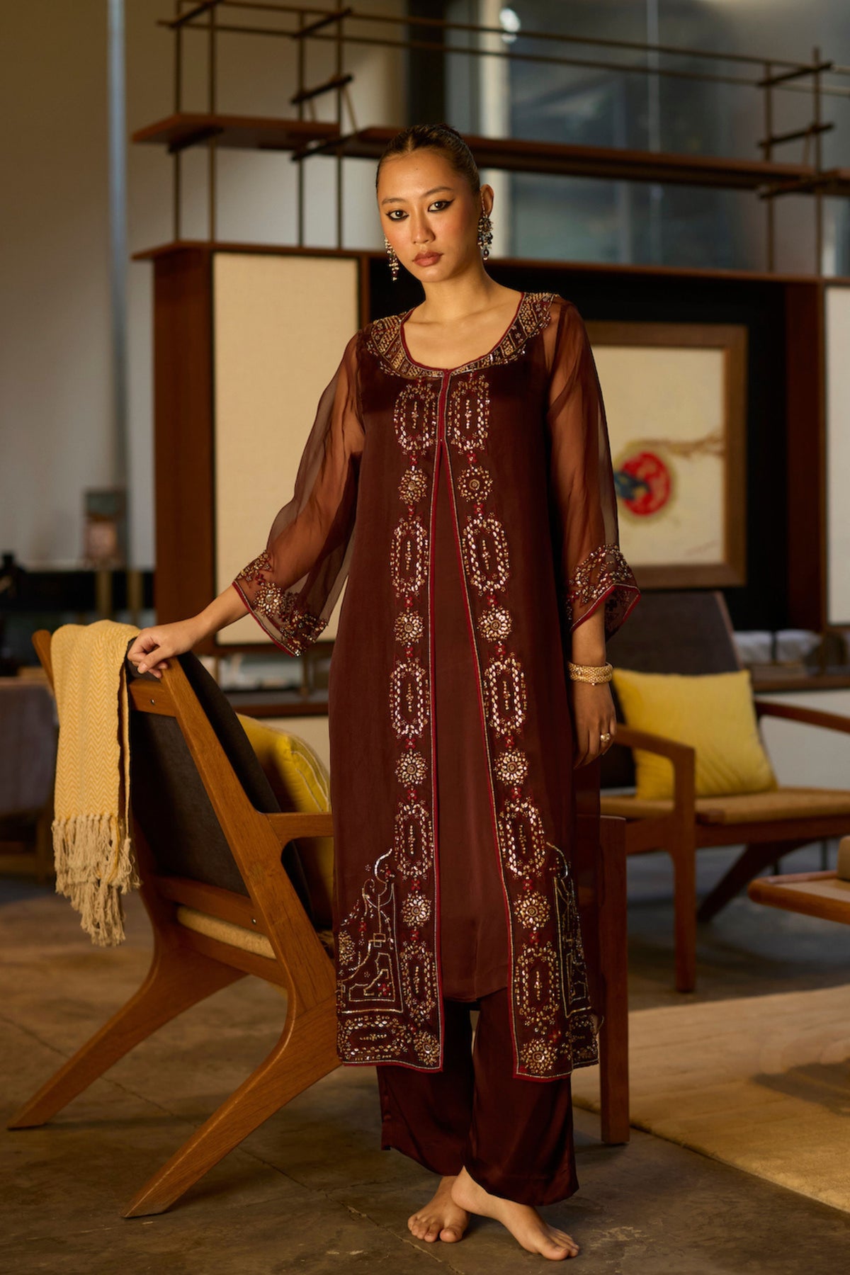 Brown Rawani Kurta Set