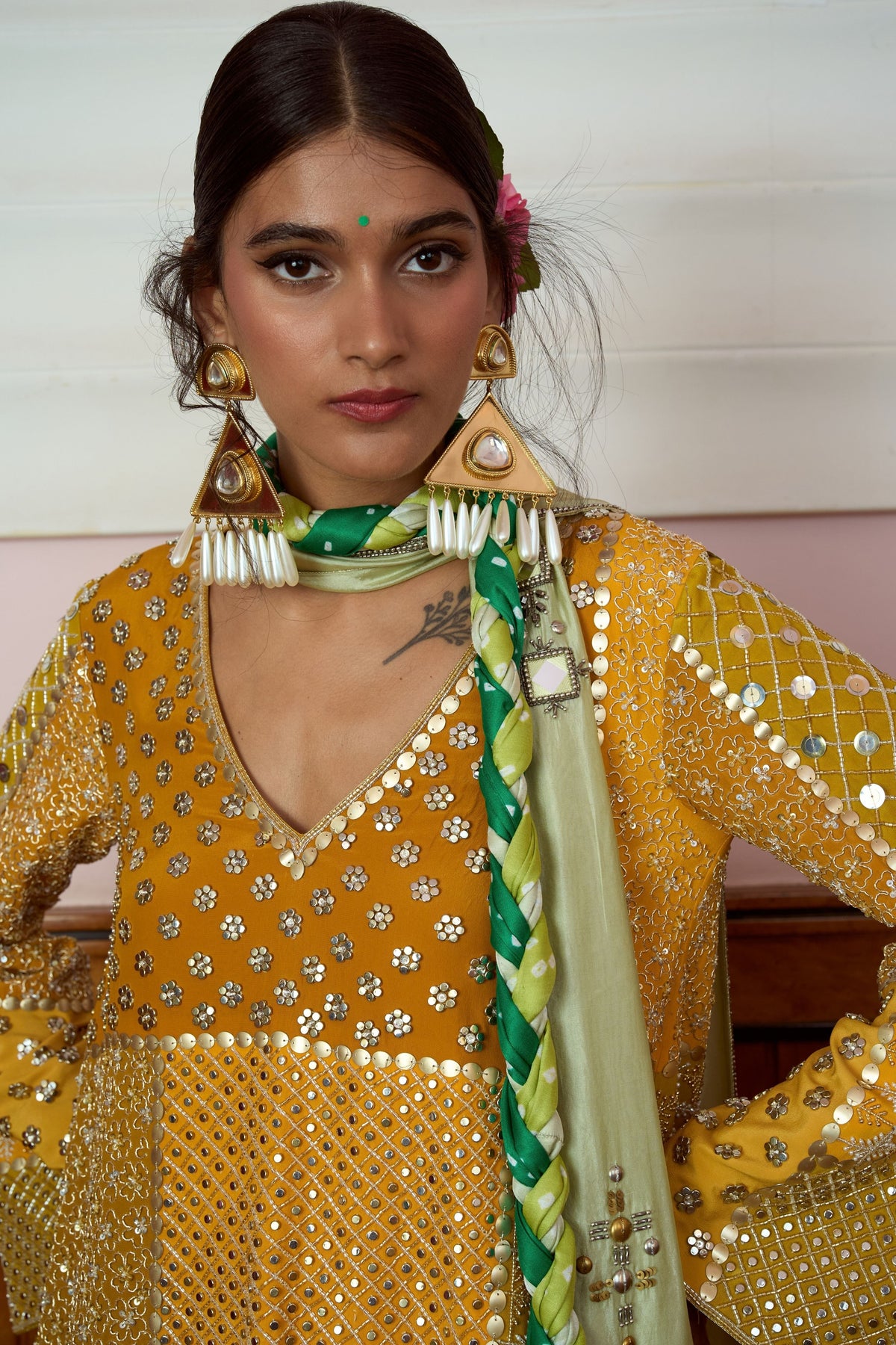 Zeenat Mustard Green Kurta Set