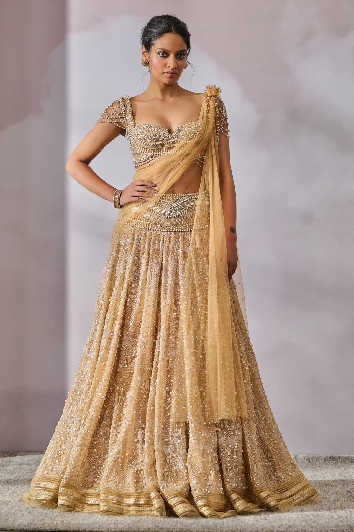 All over Embroidered Tulle Lehenga Set