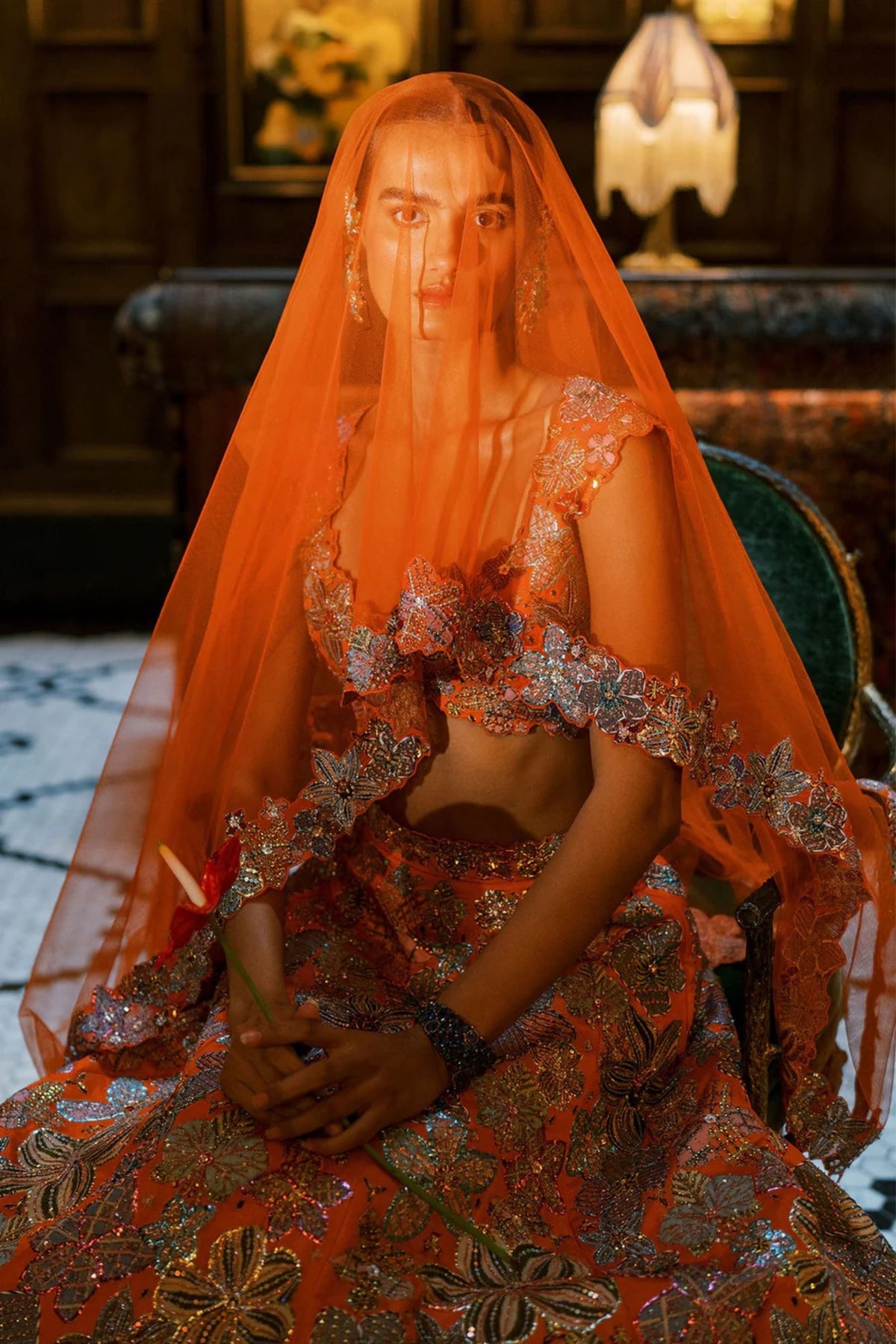 Cyanora Orange Lehenga Set