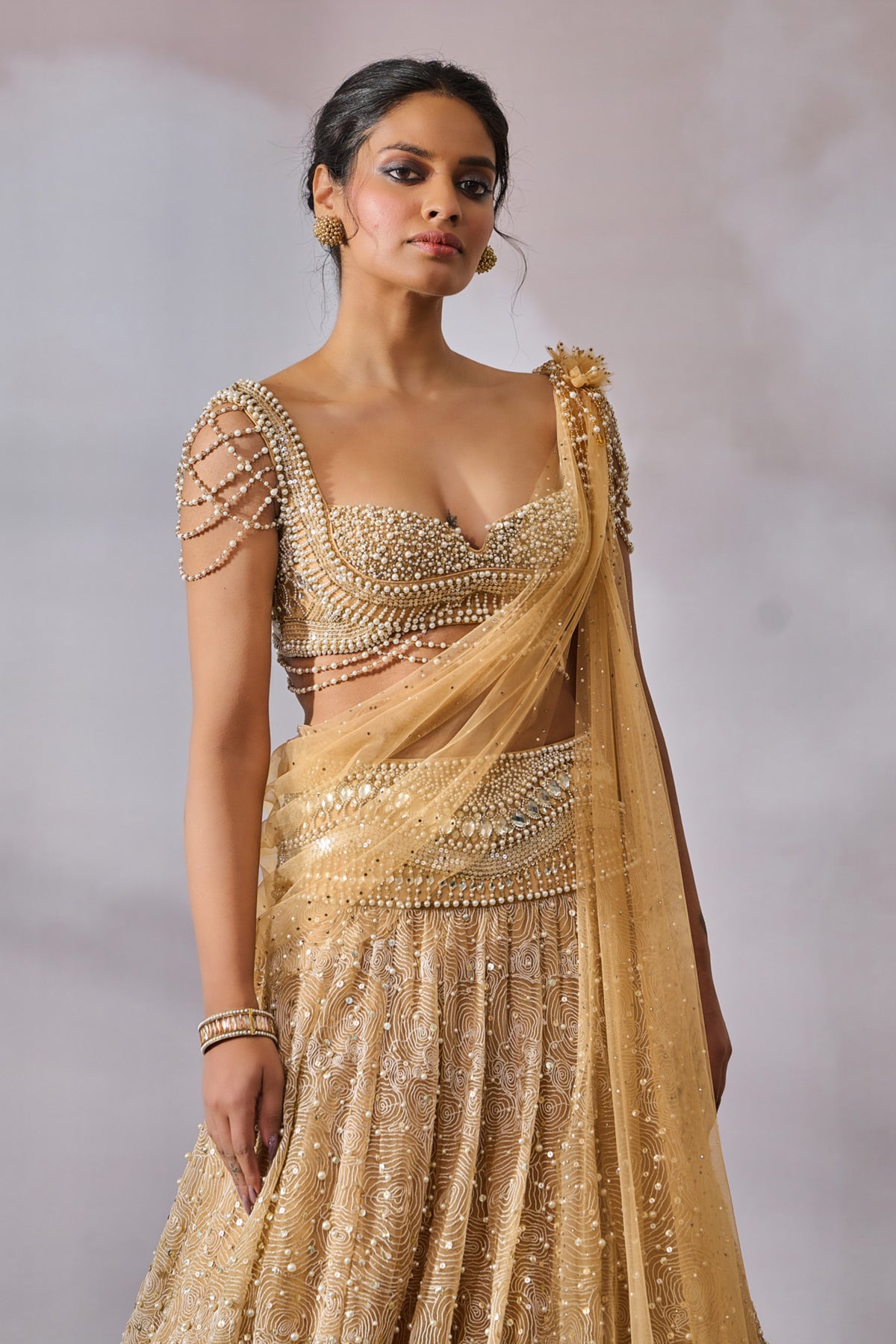 All over Embroidered Tulle Lehenga Set