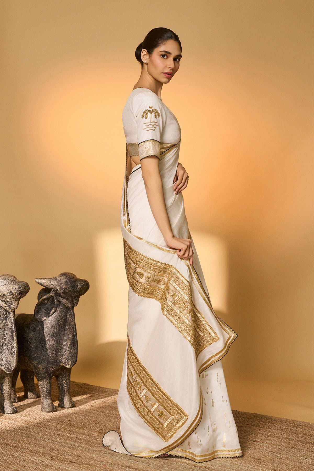 White Moonfield Gota Embroidered Saree