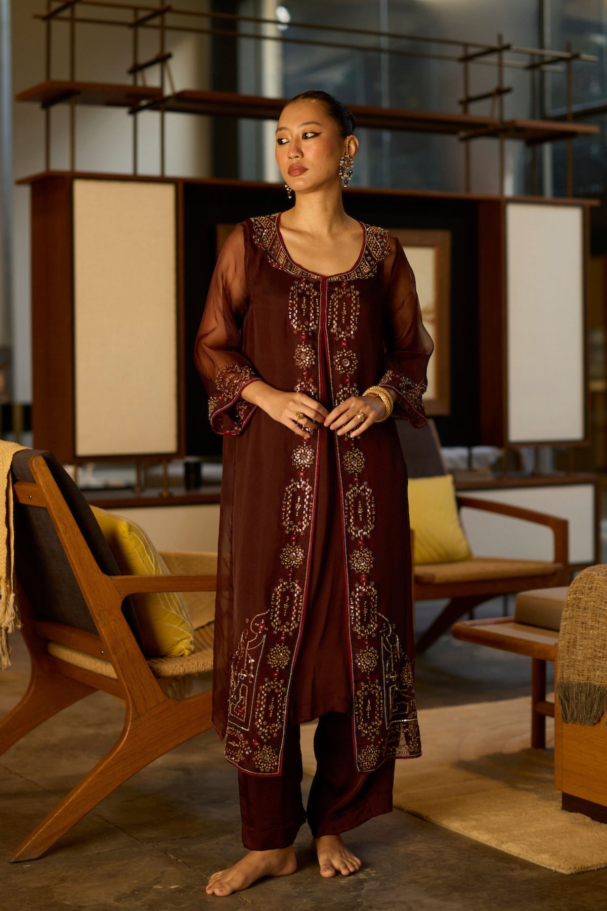 Brown Rawani Kurta Set