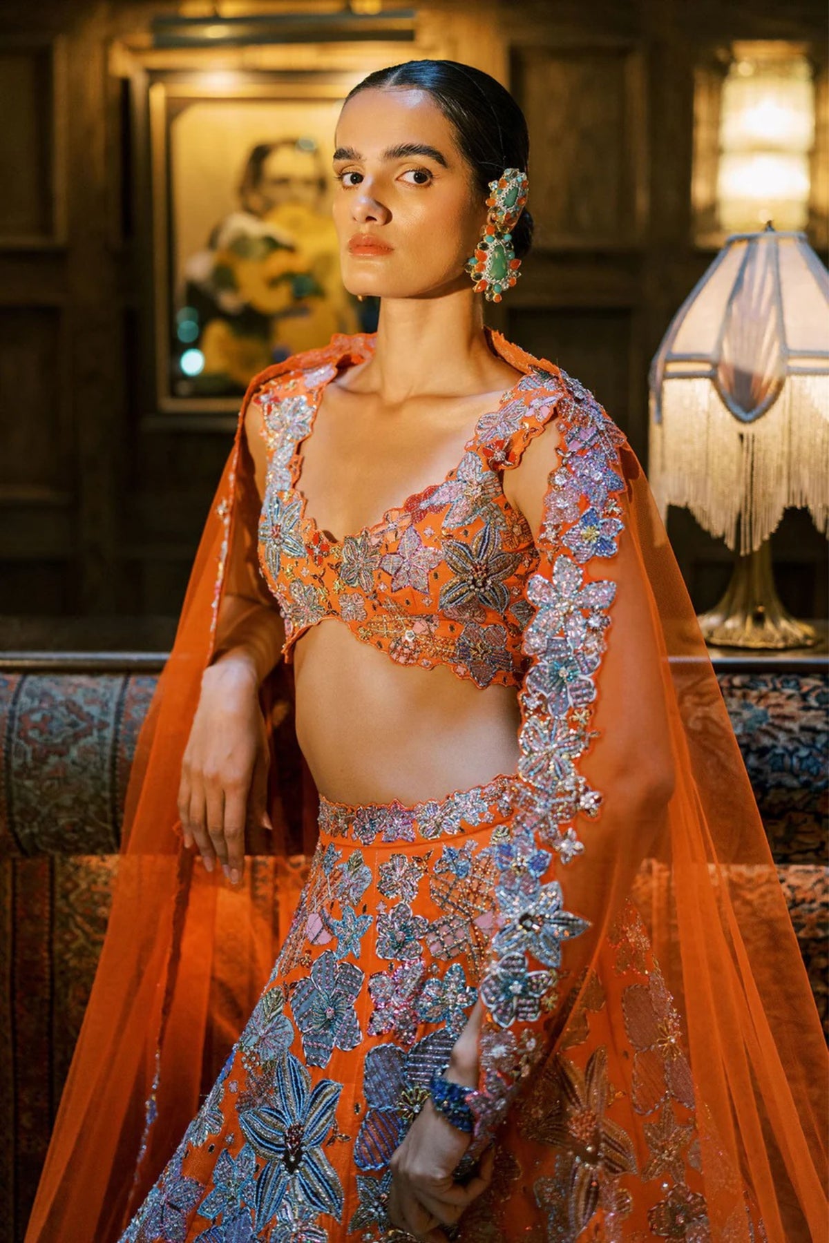 Cyanora Orange Lehenga Set