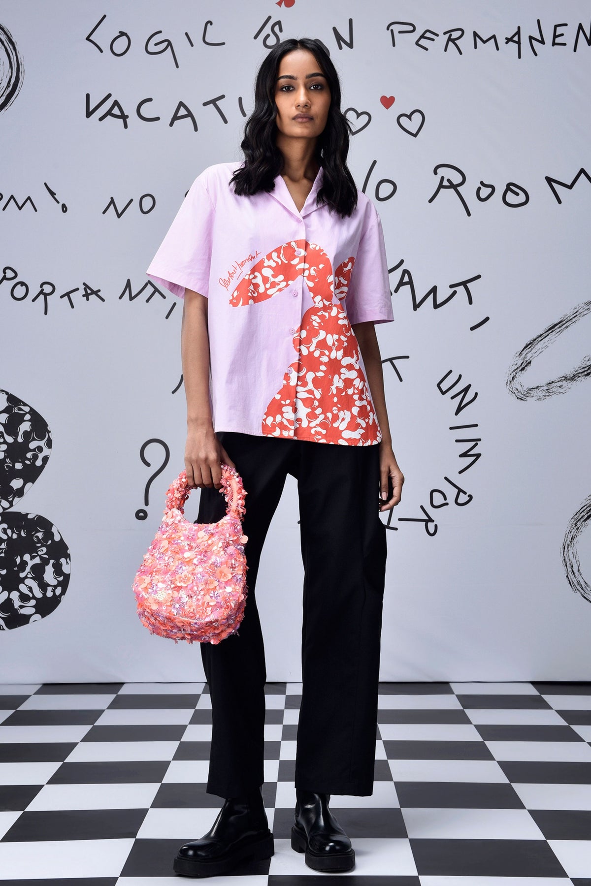 Scribble Rabbit Cuban Shirt Smoothie Pink