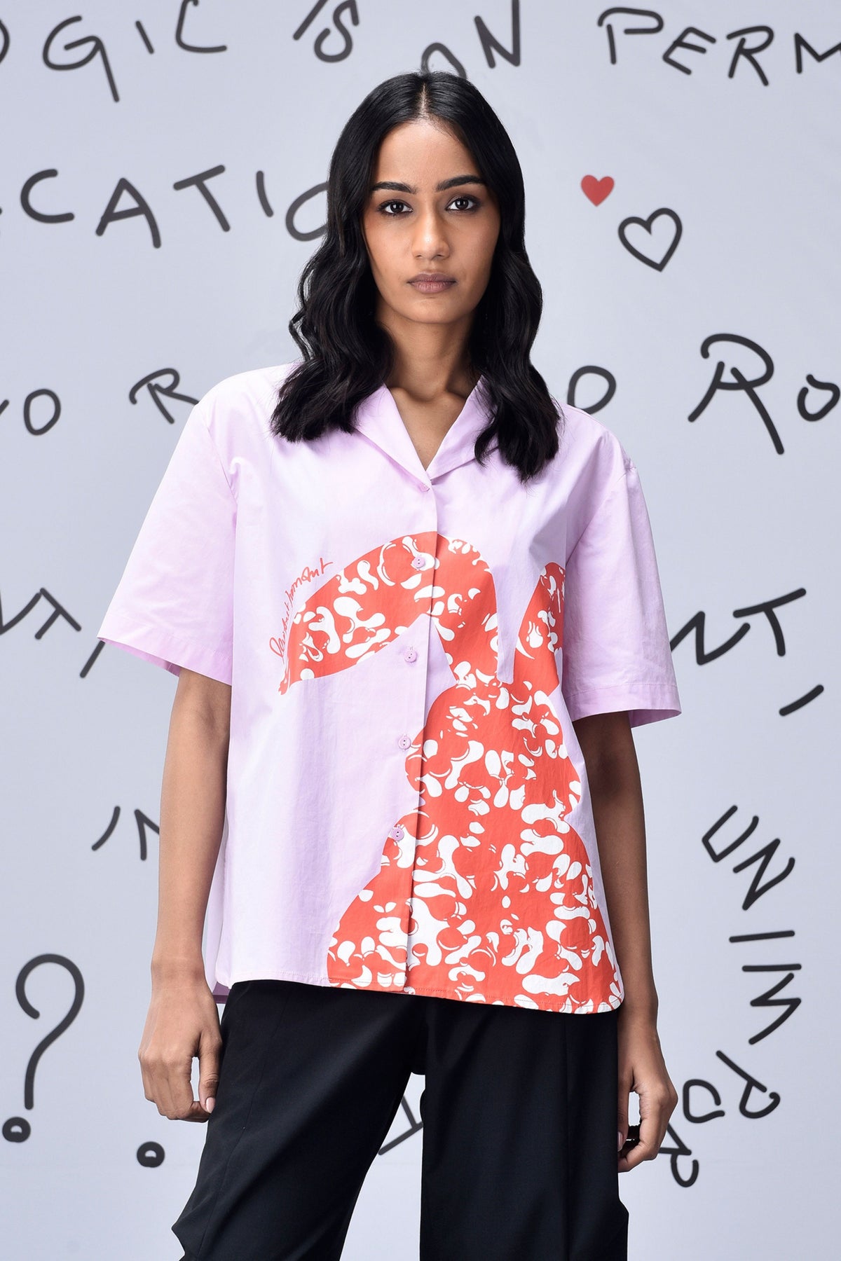 Scribble Rabbit Cuban Shirt Smoothie Pink