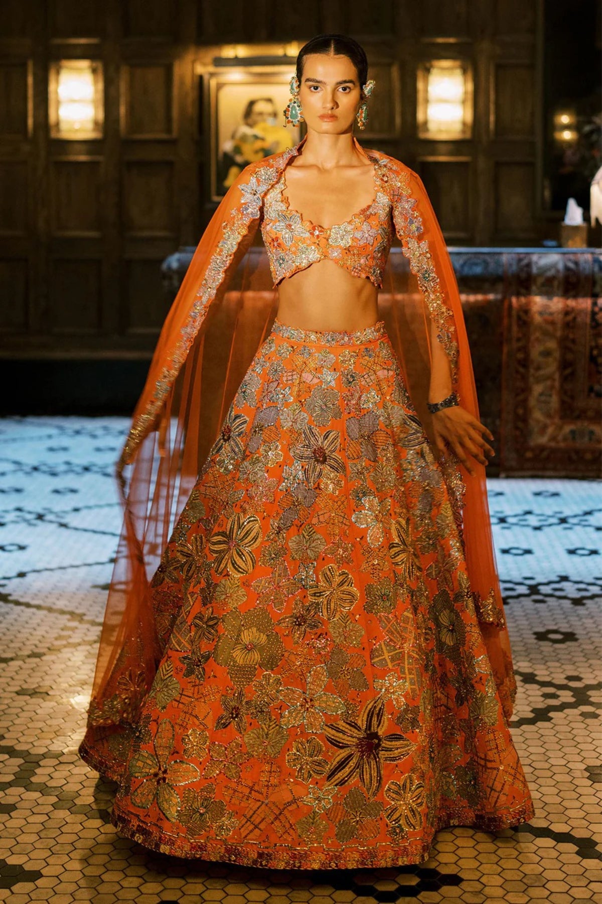 Cyanora Orange Lehenga Set