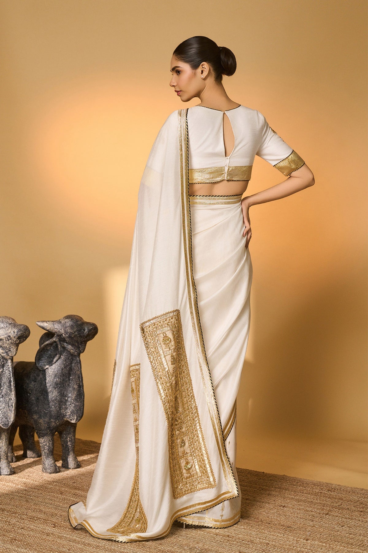 White Moonfield Gota Embroidered Saree
