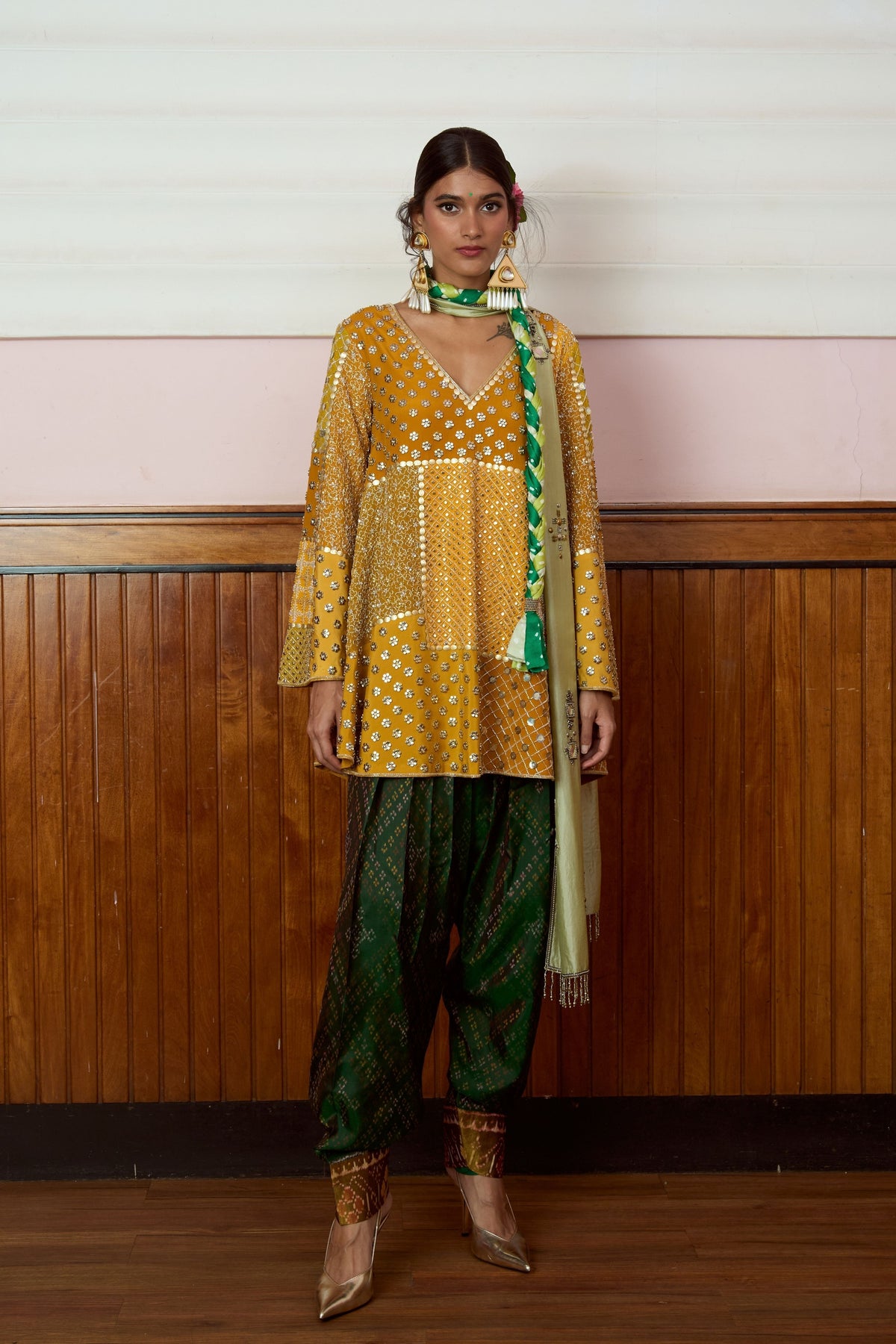 Zeenat Mustard Green Kurta Set