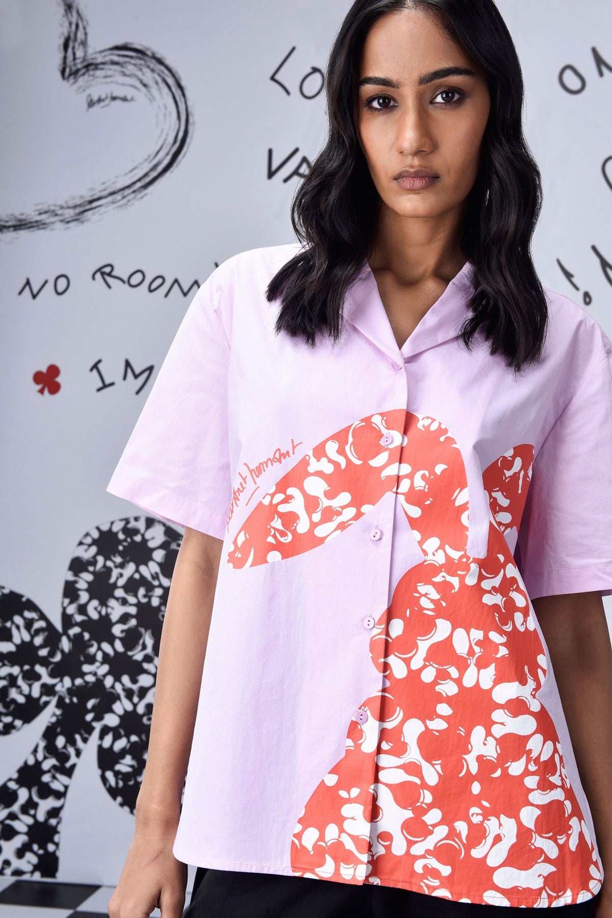 Scribble Rabbit Cuban Shirt Smoothie Pink