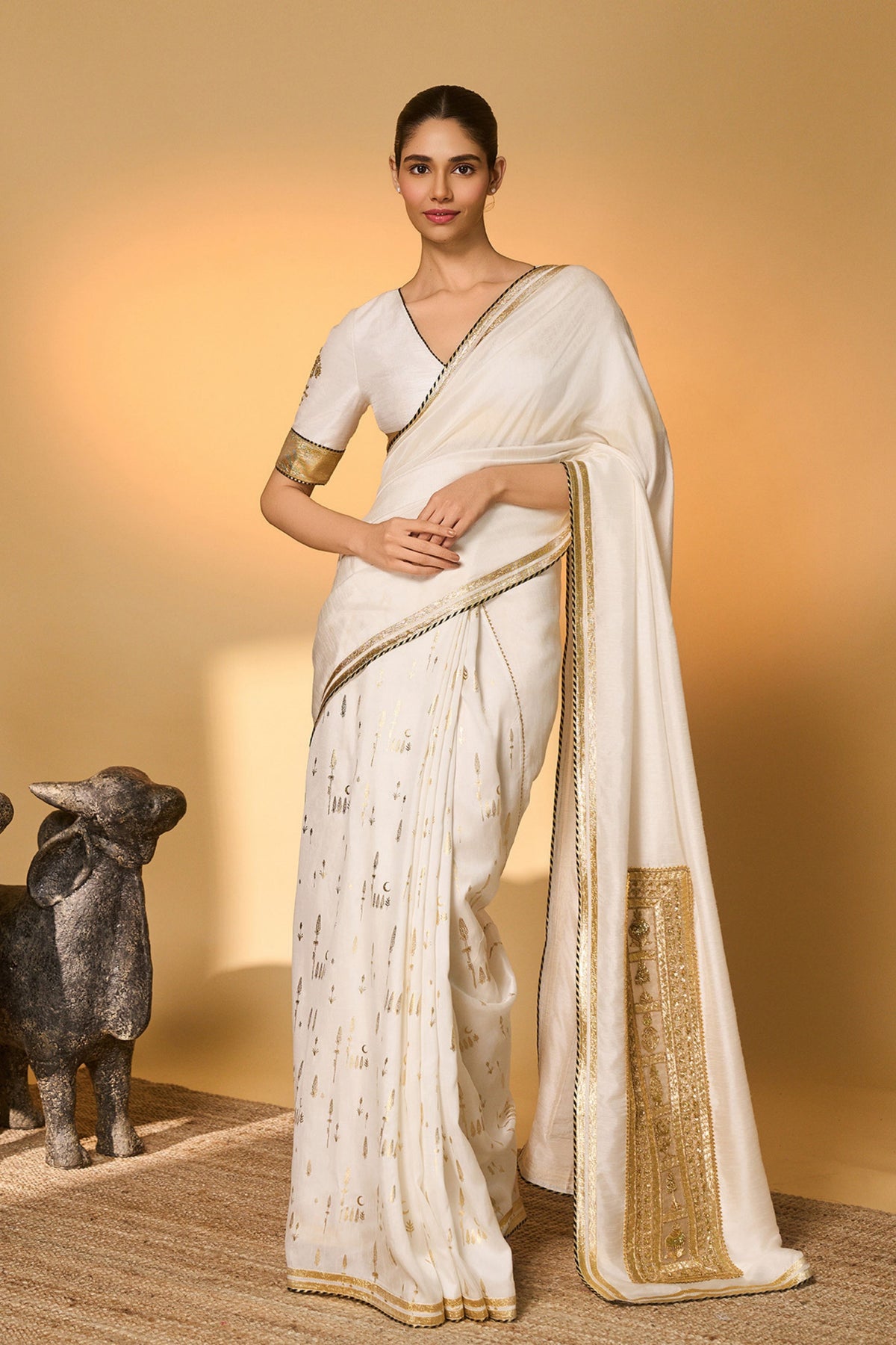 White Moonfield Gota Embroidered Saree
