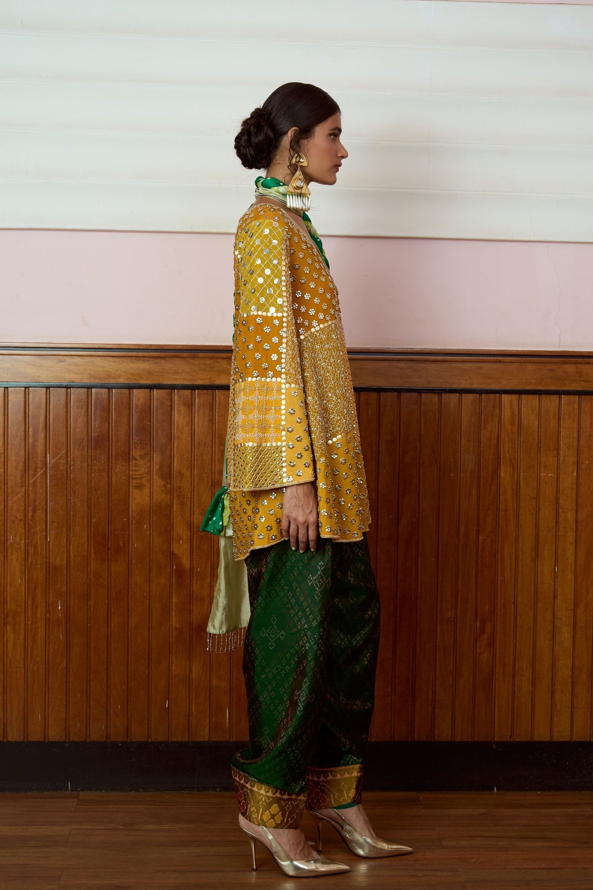 Zeenat Mustard Green Kurta Set