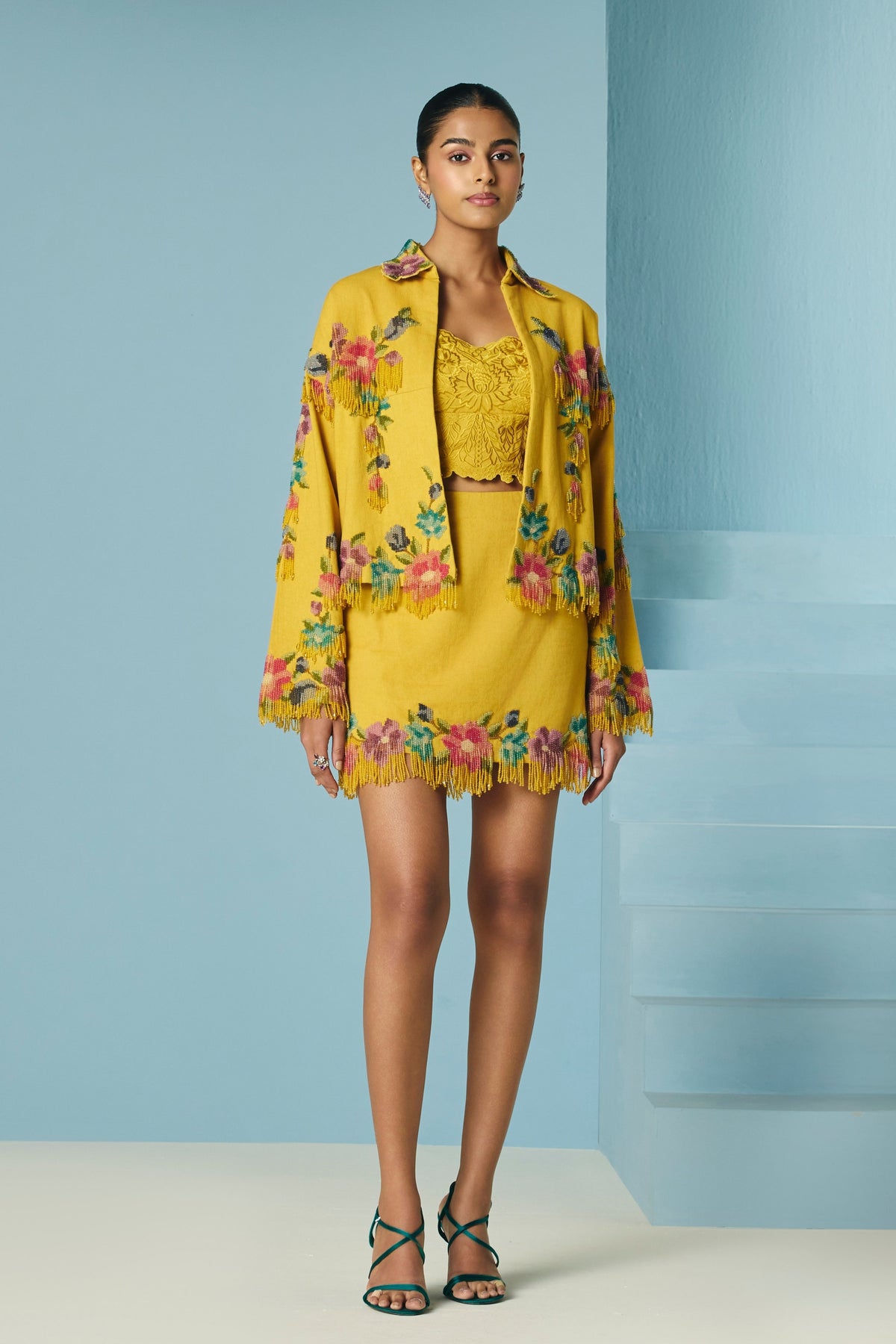 Floral Beaded Fringe Short Jacket