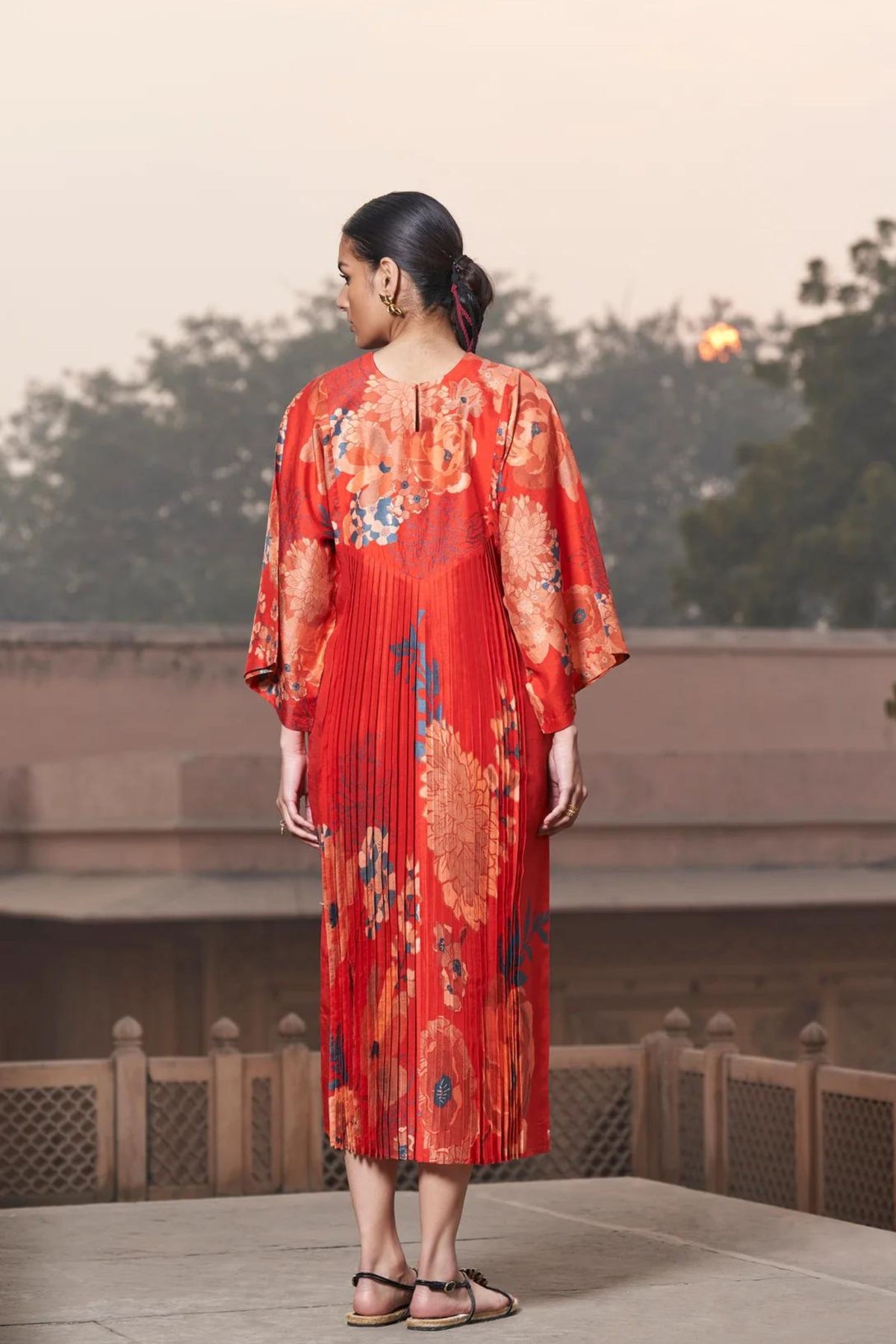 Red Moroccan Zardozi Buta Kimono Dress
