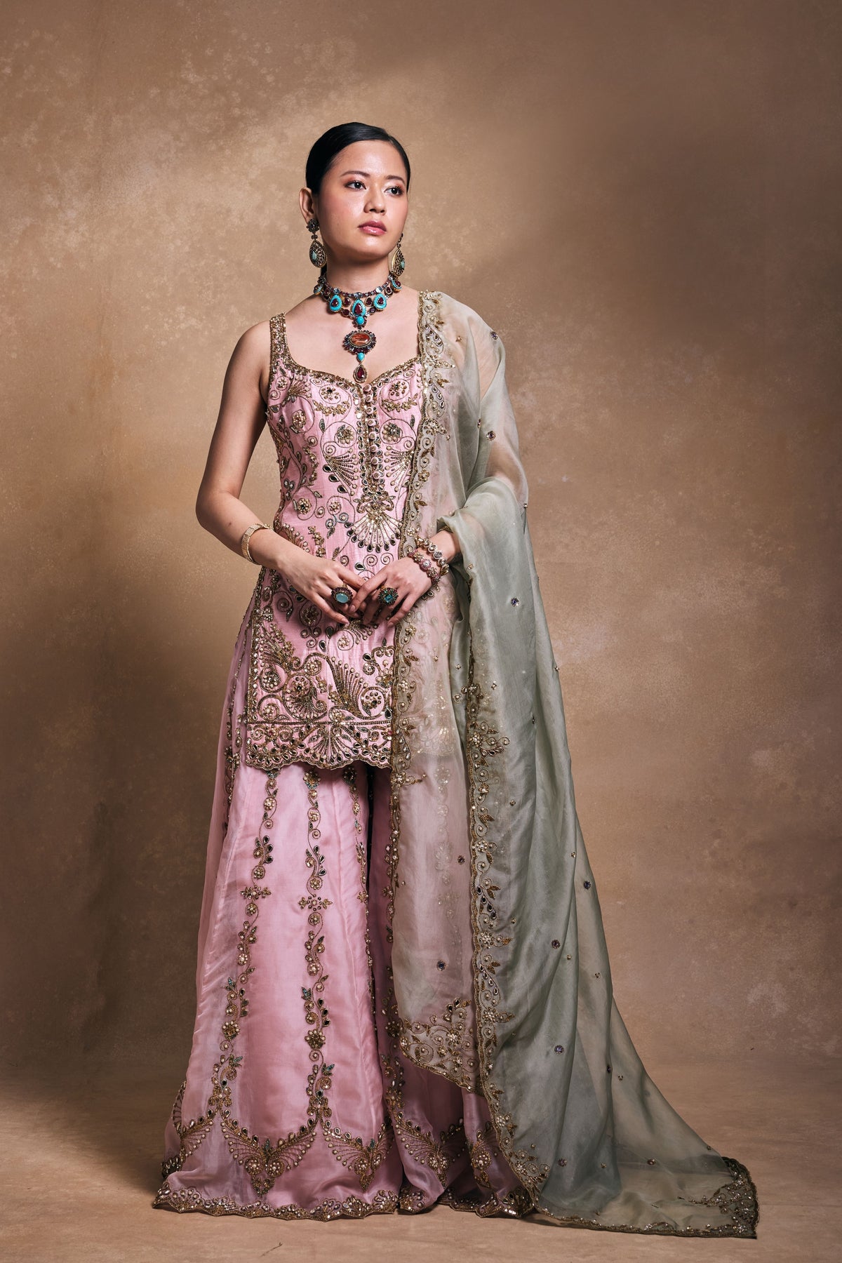 Blush and Sage Sharara Set