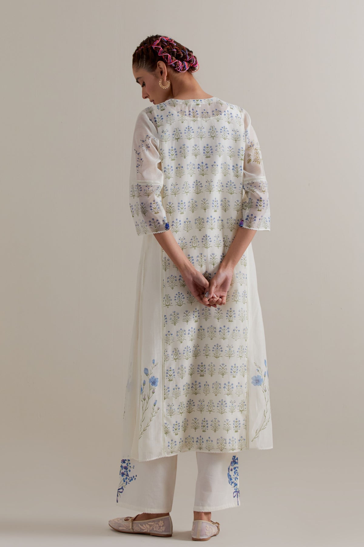 Ricrac Panel Floral Kurta