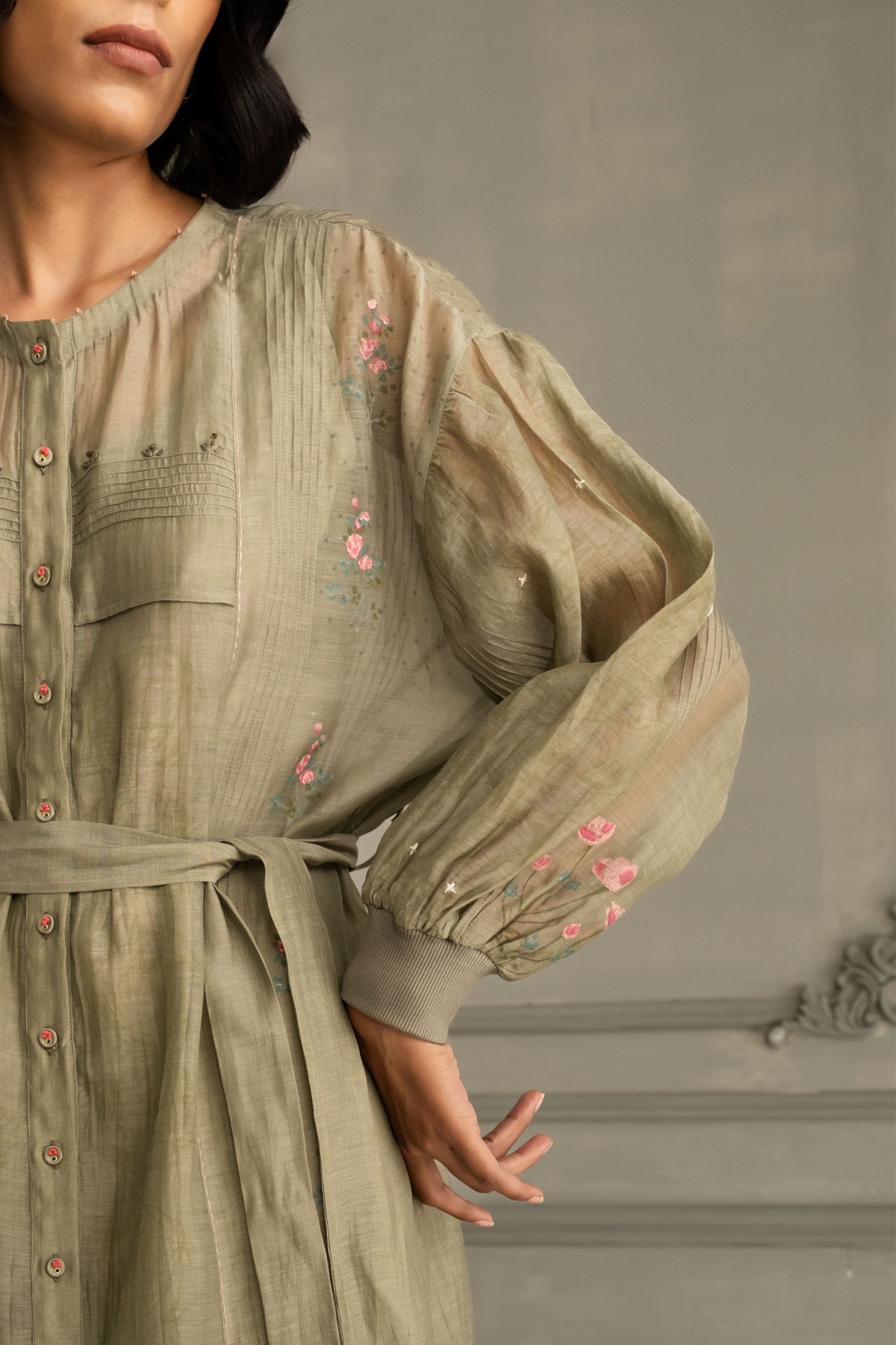 Sage Green Belted Dress